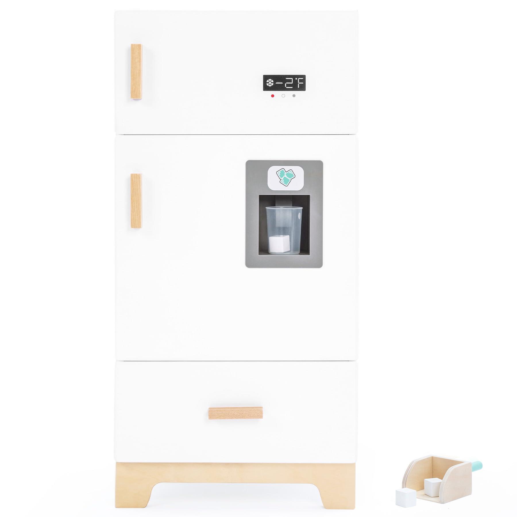 labebe labebe - Kitchen Wooden Fridge | Fridge Freezer for Toddlers, Kids\' Kitchen Playset Toy, Baby Cabinet Refrigerator Pretend Play Furniture White for Children Boy & Girl(15.8\" 13.827)
