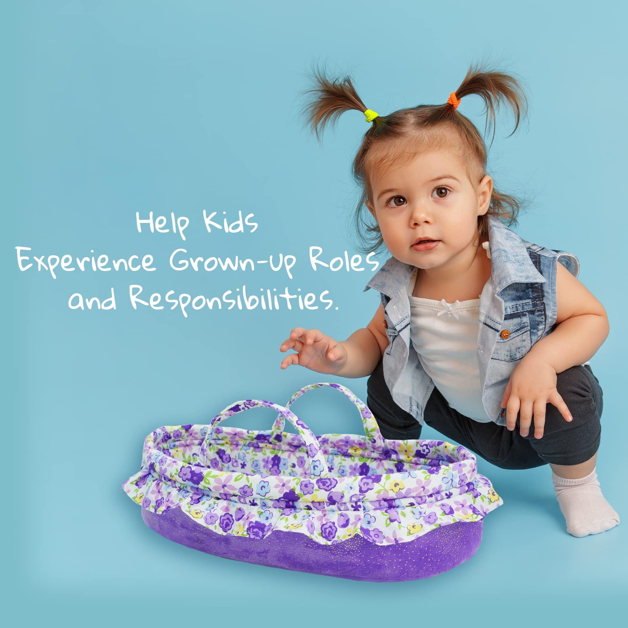 June Garden June Garden Cozy Dream Doll Bassinet - Baby Doll Portable Carrier - Fits for American Girl Dolls up to 18\" - Soft Pillow & Safety Buckle Included - Purple