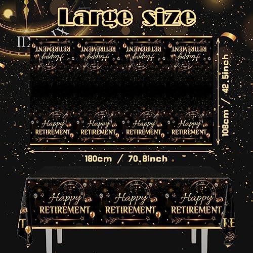 GREHUMOR GREHUMOR Happy Retirement Tablecloth 3Pcs-Retirement Party Decorations Black and Gold Tablecloth Plastic Rectangle Disposable Table Cover Rectangle Waterproof