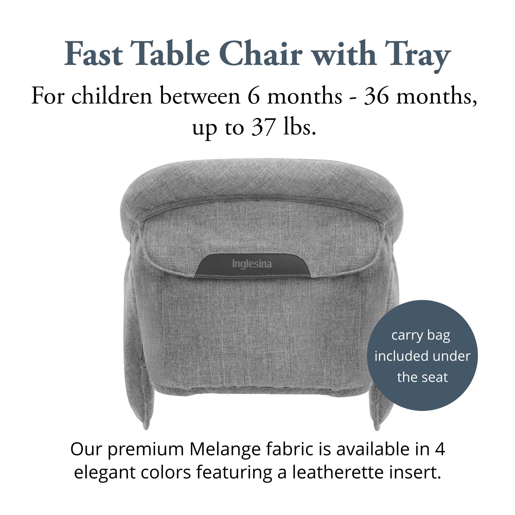 Inglesina Inglesina Fast Table Chair - Stone Gray Melange + Fast Dining Tray - Portable High Chair for Baby Toddlers Infant, 6-36 Months - Fits Tables 0.8'' to 3.5'' - Collapsible Design - Carry Bag Included