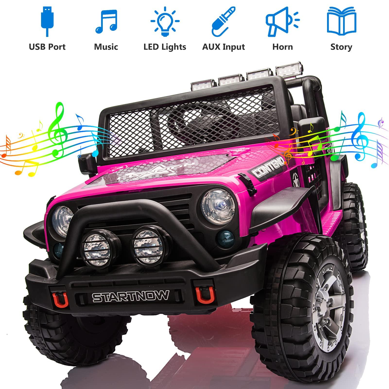 HOMFAMILIA HOMFAMILIA 2 Seater Kids Ride On Truck, 12V Battery Powered Electric Vehicle Car for 2 Kids, w/Spring Suspension, Remote Control, 3 Speeds, Music, LED Lights, Pink