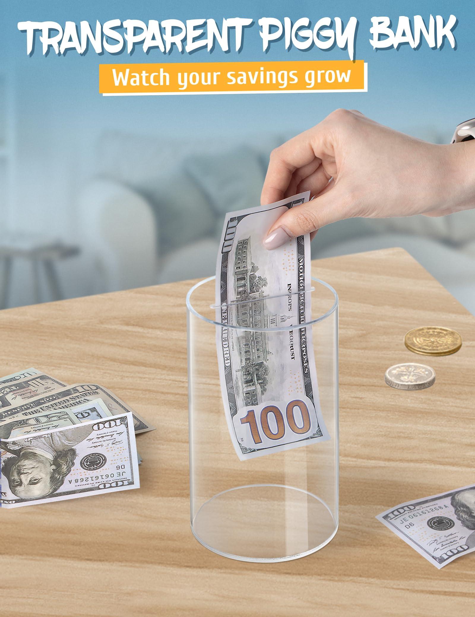 Kypeeka Kypeeka Clear Acrylic Piggy Bank for Kids, Small Clear Money Saving Jar Must Break to Open, Unopenable Piggy Bank for Cash Coins (6\" H 3.5\" Diameter)
