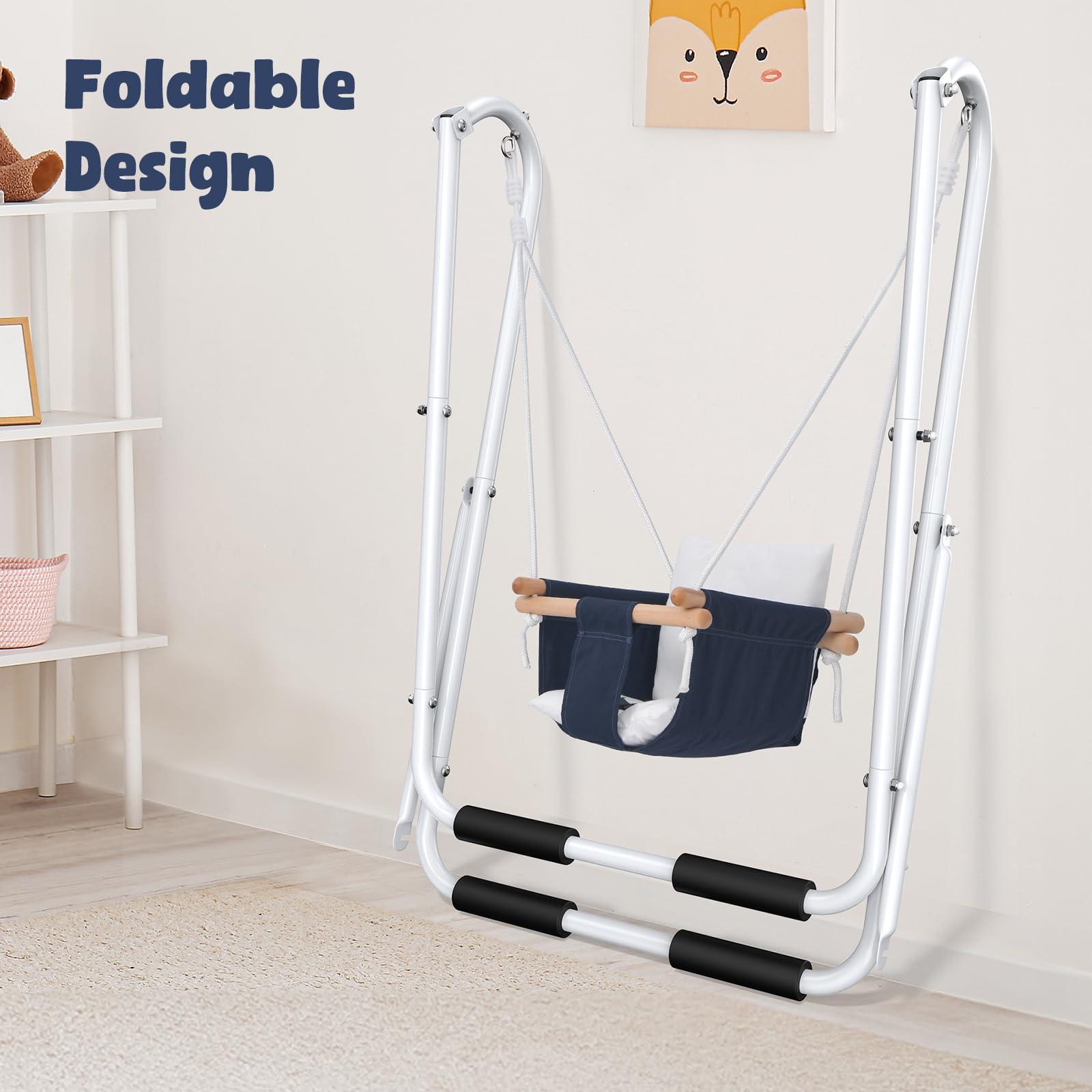 Hapfan Hapfan Toddler Swing, Baby Swing with Heavy Duty Foldable Stand, Indoor Outdoor Swing Set for Aged 1-3, with Canvas Cushion Seat, 55lbs Capacity