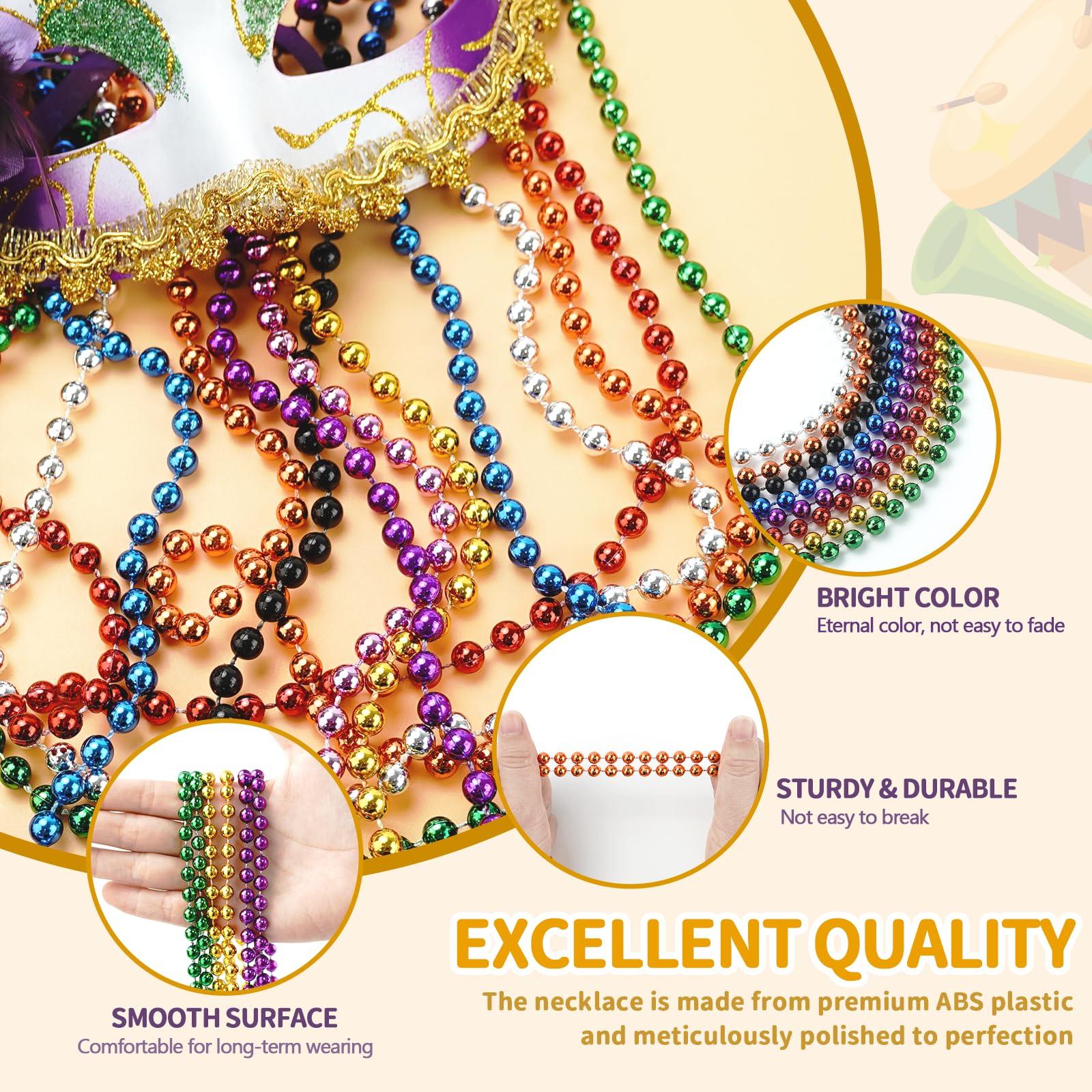 ZHLISHQINJJ 288PCS Mardi Gras Beads, 12 Colors Mardi Gras Beads Bulk, 33\'\' 7mm Mardi Gras Beads Necklaces, Metallic Beaded Necklaces for Party Costume Matching, Mardi Gras Parades Throw, Dress-up Events