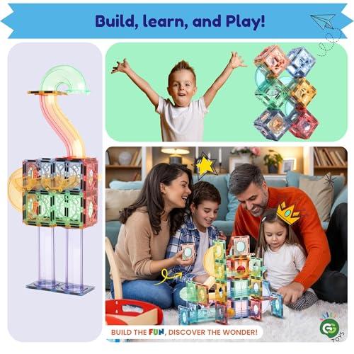 GG TOYS GG TOYS Magnetic Marble Run  208 PCS Magnetic Tiles & Construction Blocks Set  STEM Building Toys for Boys & Girls Ages 3-9  3D Educational Marble Race Game  Gift for Birthdays & Classrooms