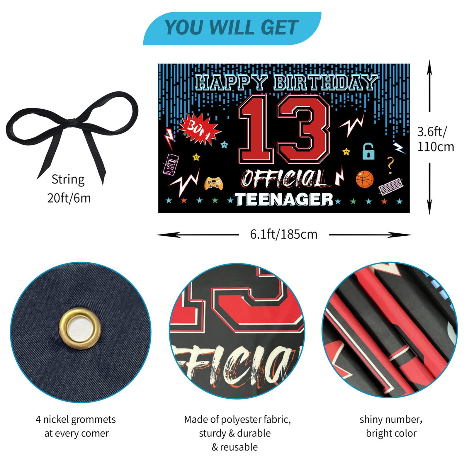 PHXEY Official Teenager 13th Birthday Door Backdrop Banner, Happy 13th Birthday Decorations for Boys Girls, Red Blue 13 Year Old Birthday Party Yard Sign Photo Booth Props Supplies, Fabric, PHXEY