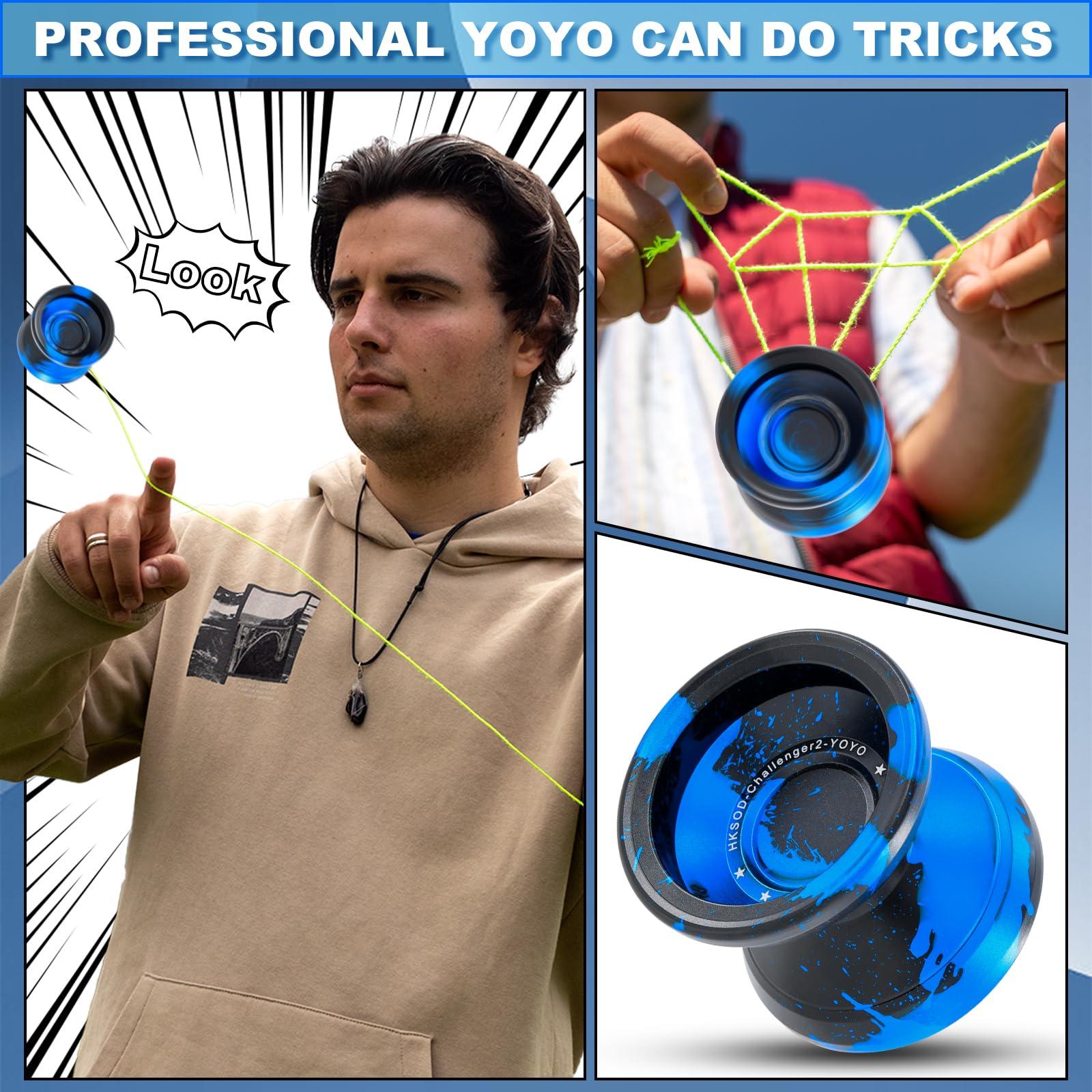 hksod hksod Yoyo Metal Trick Yoyo Professional Responsive Yoyos for Kids 8-12 Beginners,Unresponsive Yo-yo for Adults with Yo Yo Bearing Accessories - Black Blue
