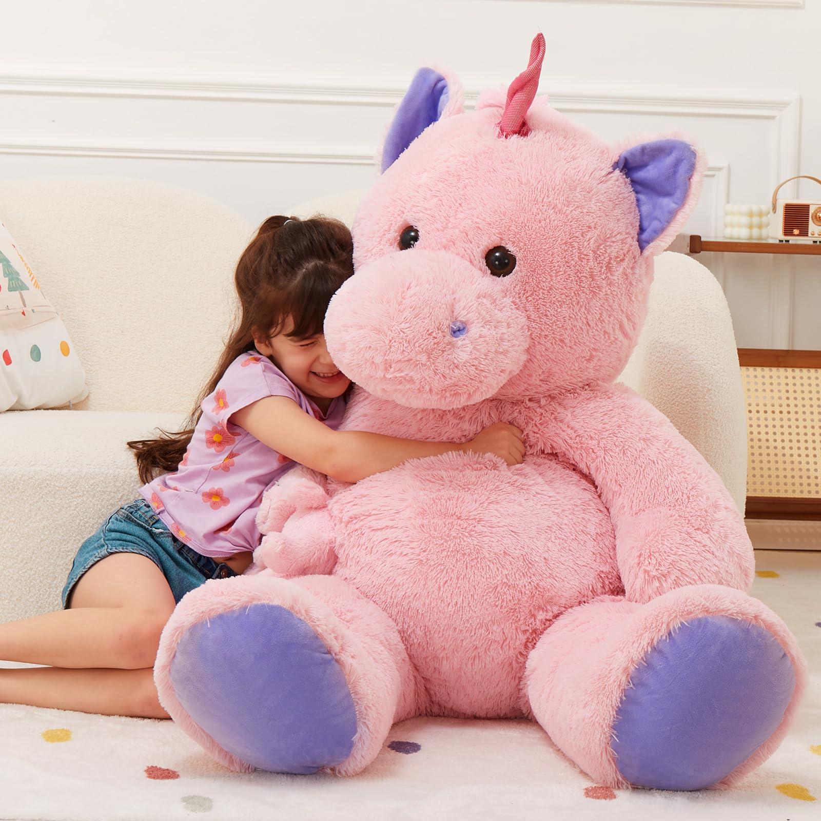 MorisMos MorisMos Giant Stuffed Unicorn 4 Foot, 51\'\' Giant Unicorn Stuffed Animal, 2-in-1 Big Stuffed Unicorn & Baby Unicorn Doll, Pink Unicorn Stuffed Animal for Girl Kid on Birthday Christmas Valentine\'s Day