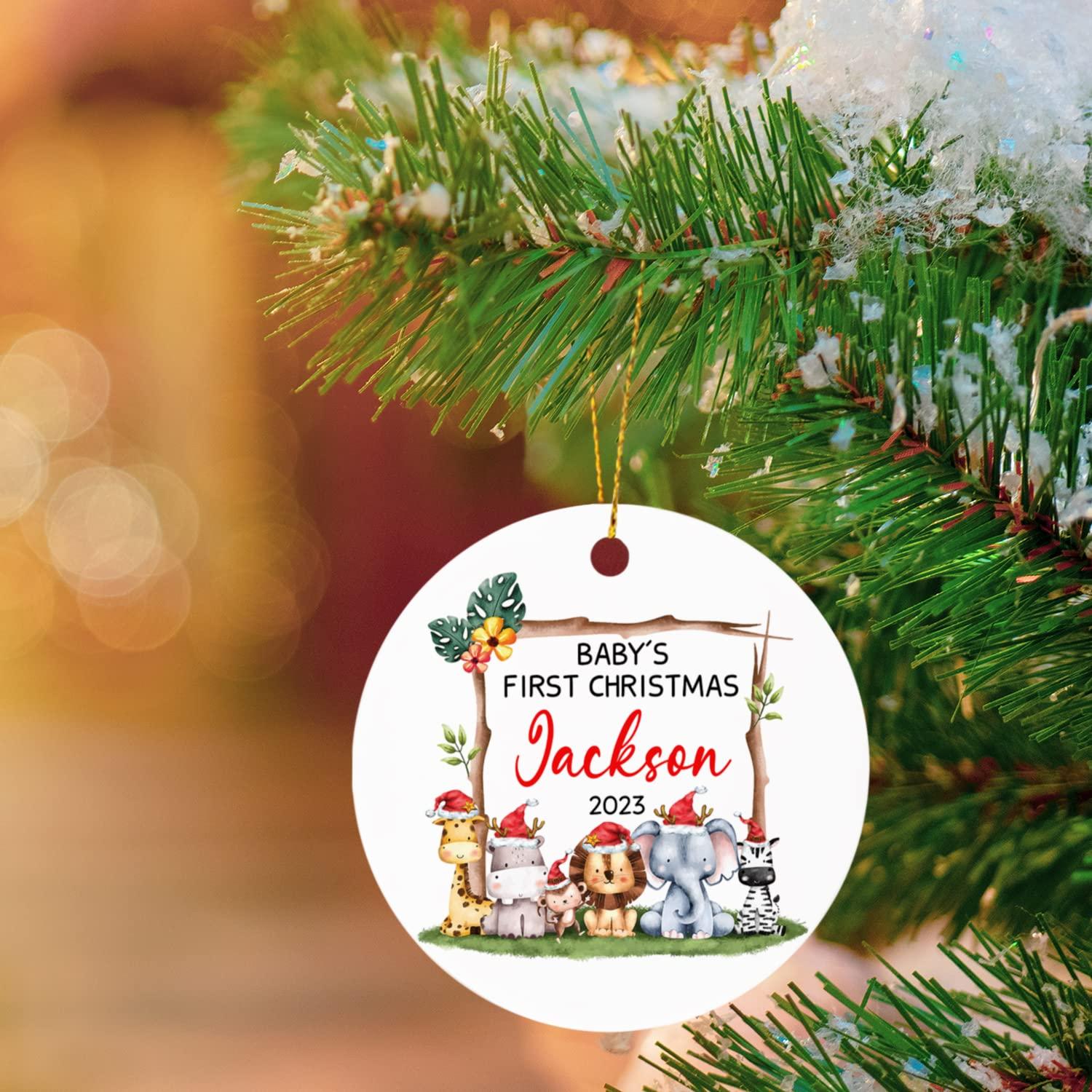 Cenluxy Personalized Baby's First Christmas Ornament 2025, Custom Name & Year Baby Ornament Gift for Newborn New Parents, Woodland Animals Ornament for Baby's 1st Xmas, New Baby Gift for Baby Boy Girl
