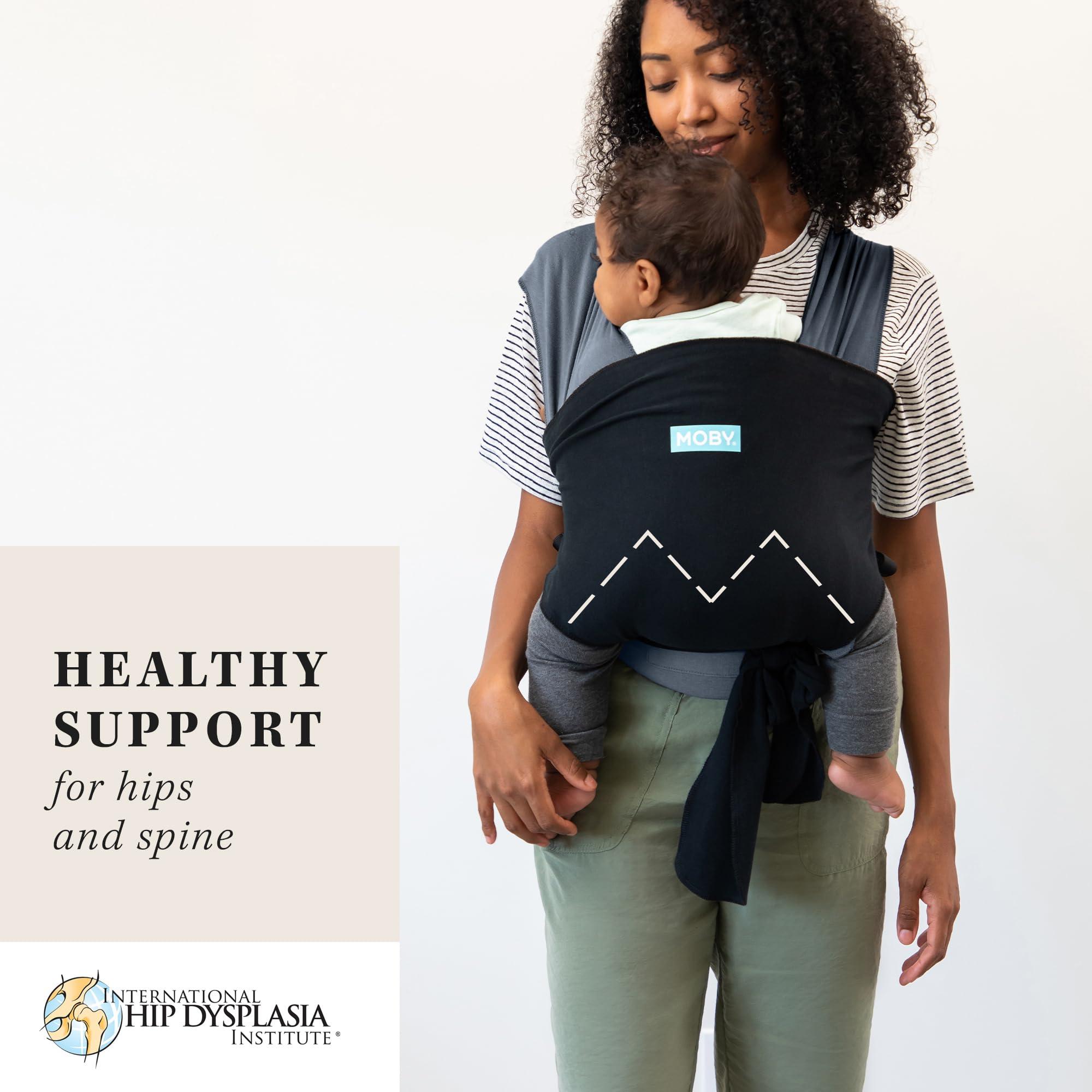 Moby Moby Baby Wrap Carrier Easy-Wrap for Newborns to Toddlers (8-33lbs), Infant Sling Carrier, Lightweight & Hands Free Design for Mom and Dad, Adjustable for All Body Types (Charcoal/Black)