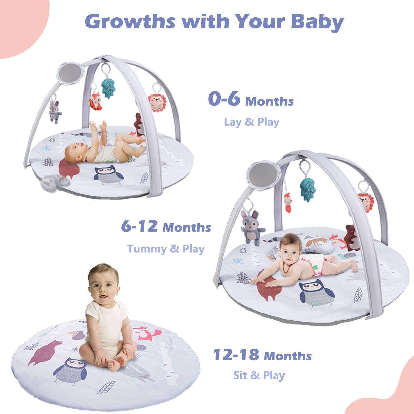 BAYMI BAYMI Baby Gym Play Mat, Baby Play Gym with 6 Detachable Sensory Toys, Foldable Tummy Time Activity Mat for Sensory & Motor Skills Development, Baby Toys Gift for 0-3, 3-6, 6-12 Months