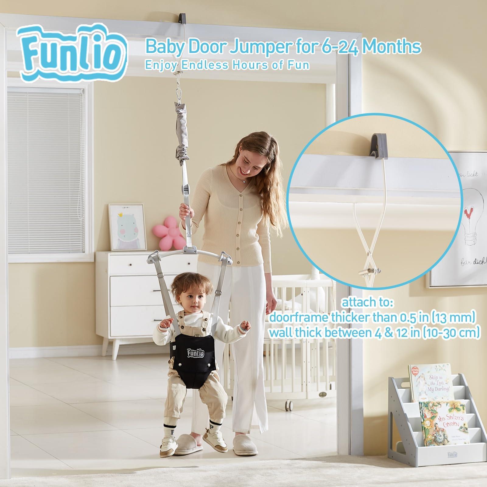FUNLIO FUNLIO Baby Door Jumper for 6-24 Months (with Door Clamp), Baby Jumper Doorway with Strong Spring & Adjustable Strap, Portable Infant Door Bouncer, Bearing 40 Lbs, CPC & CE Certified - Black