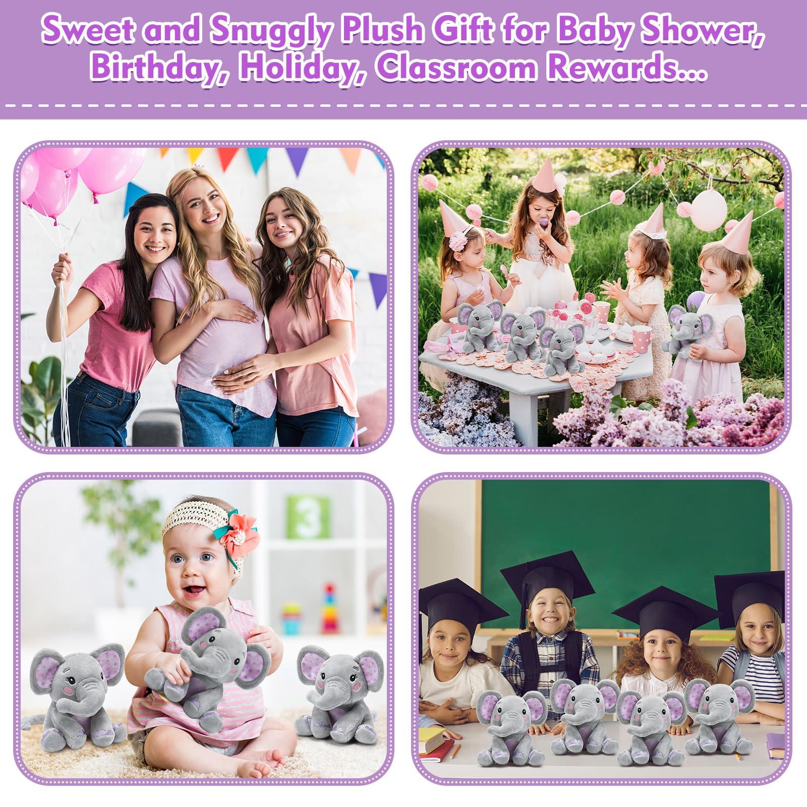 Libima Libima 4 Pcs Small Elephant Stuffed Animals Bulk 6 Inch Cute Elephant Plush Sets Soft Cuddly Stuffed Elephants for Boys Girls Baby Birthday Baby Shower Gender Reveal Party Supplies Decor (Purple)