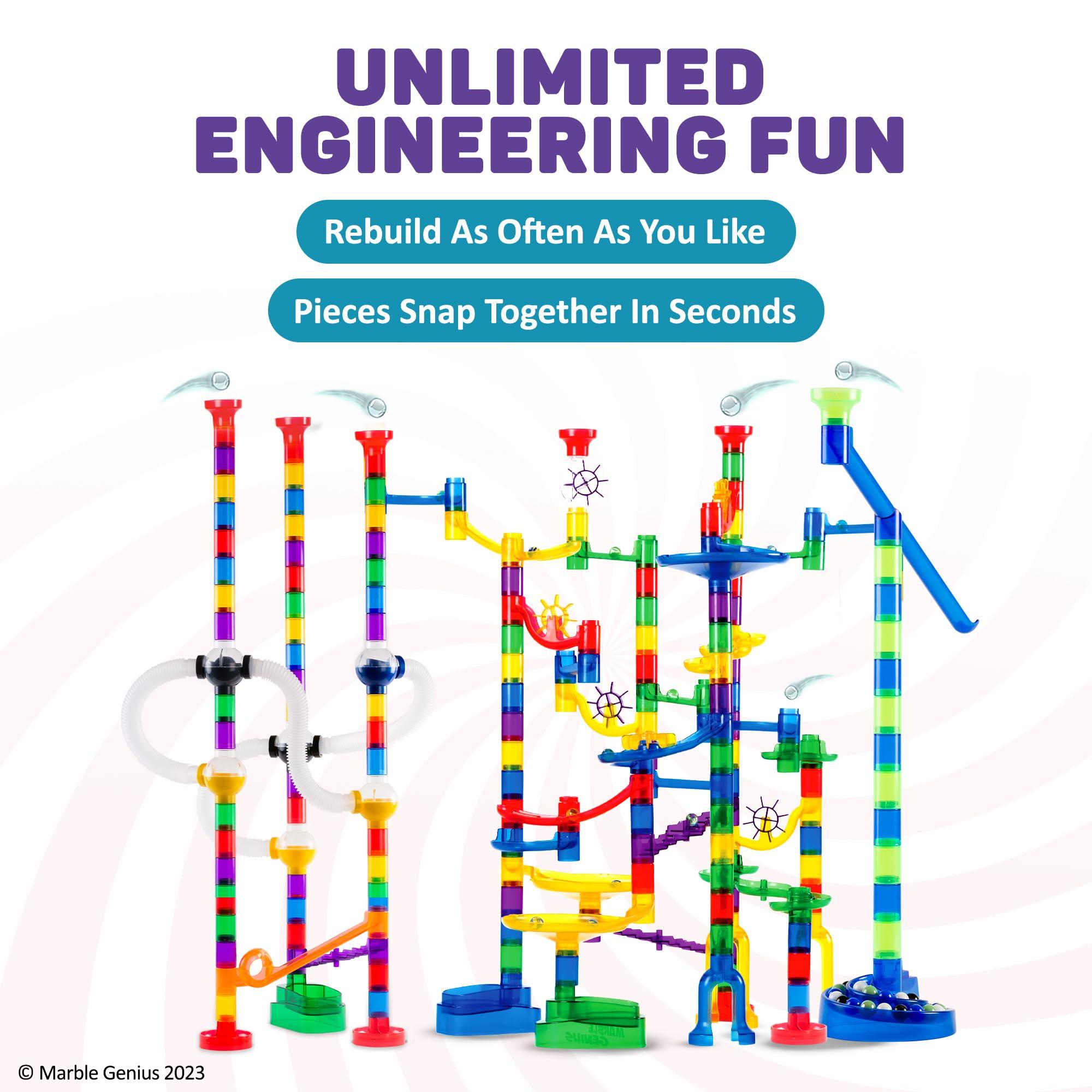 Marble Genius Marble Genius Bundle: Flying Marbles Action Game and Marble Run Pipes & Spheres Accessory Add-on Set, Experience The Thrill of Racing, includes an App with Additional Challenges