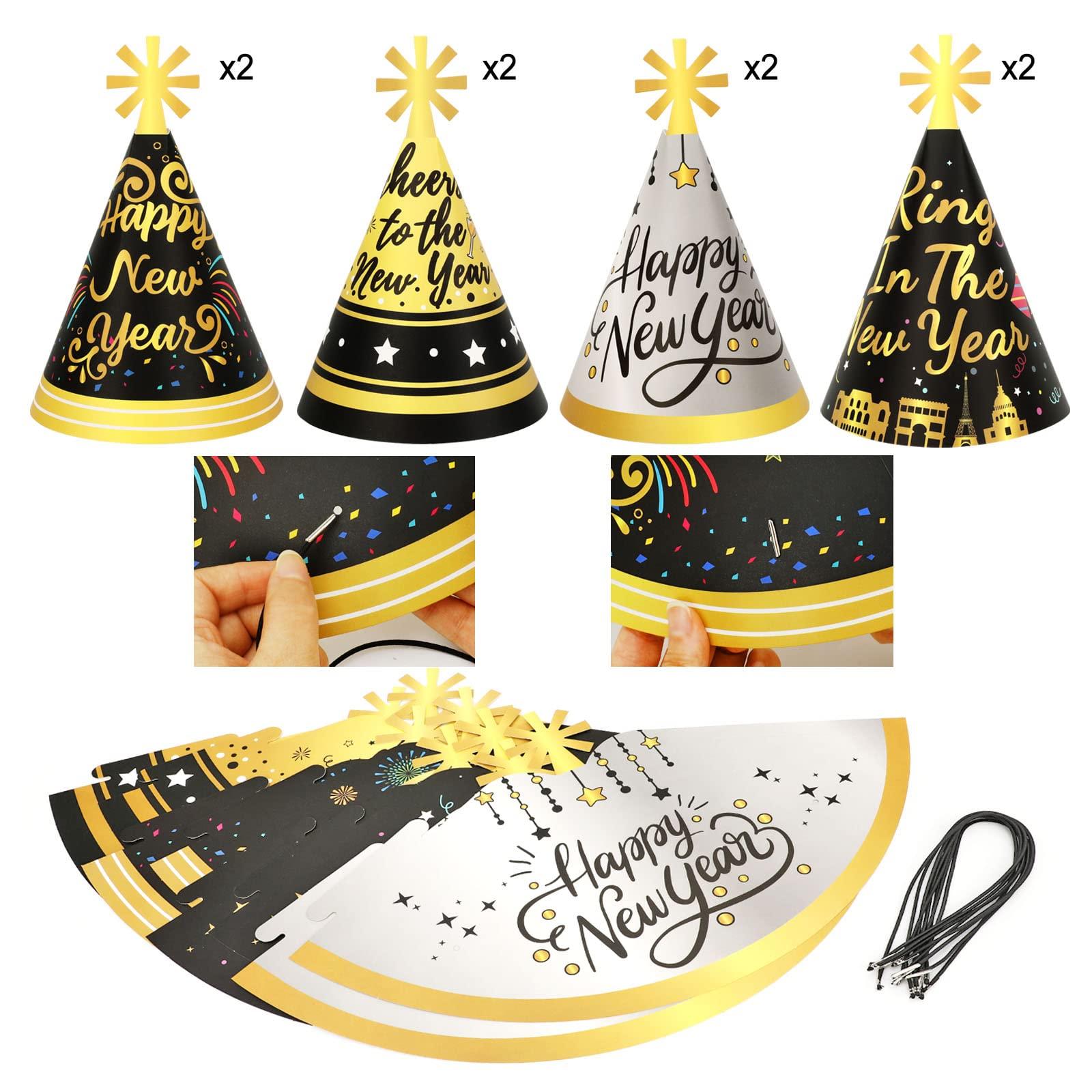 HOWAF HOWAF 2025 New Year Eve Party Supplies 2025 NYE Decorations Kit - Include Happy New Year Headband Cone Hats Party Blowouts Black Gold Silver NYE Party Favors New Years Eve Accessories Kit, 38 Pieces