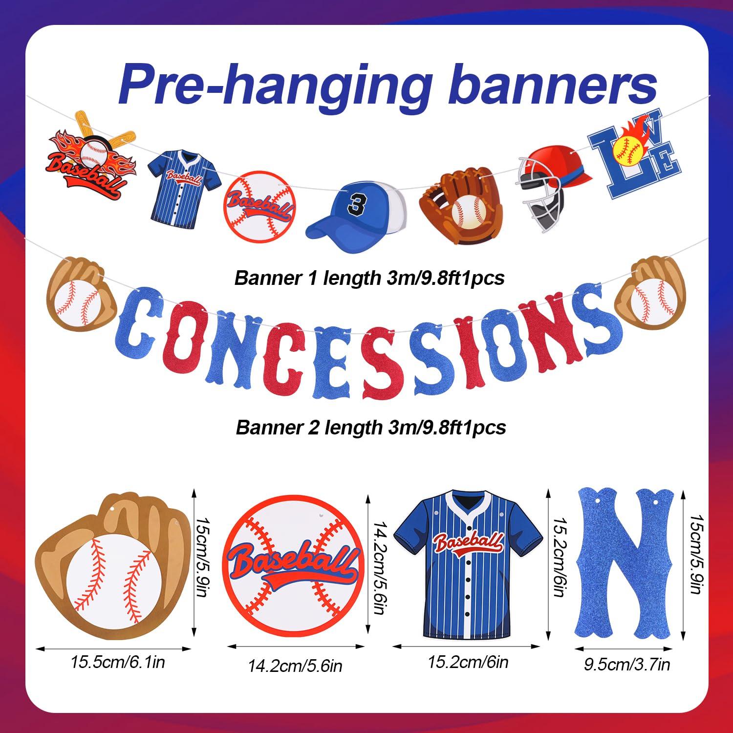 PEUTIER 2pcs Baseball Banner, Triangle Bunting Pennant Flag Pre-Strung Baseball Party Decorations Baseball Birthday Concessions Supplies for Sports Themed Party Backdrop