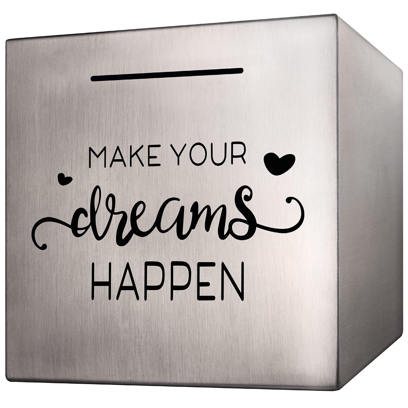HuaArt Piggy Bank Made of Stainless Steel, Piggy Banks for Adults Coin Bank ,Can Only Save The Piggy Bank That Cannot be Taken Out (7.8"X7.8"X7.8")