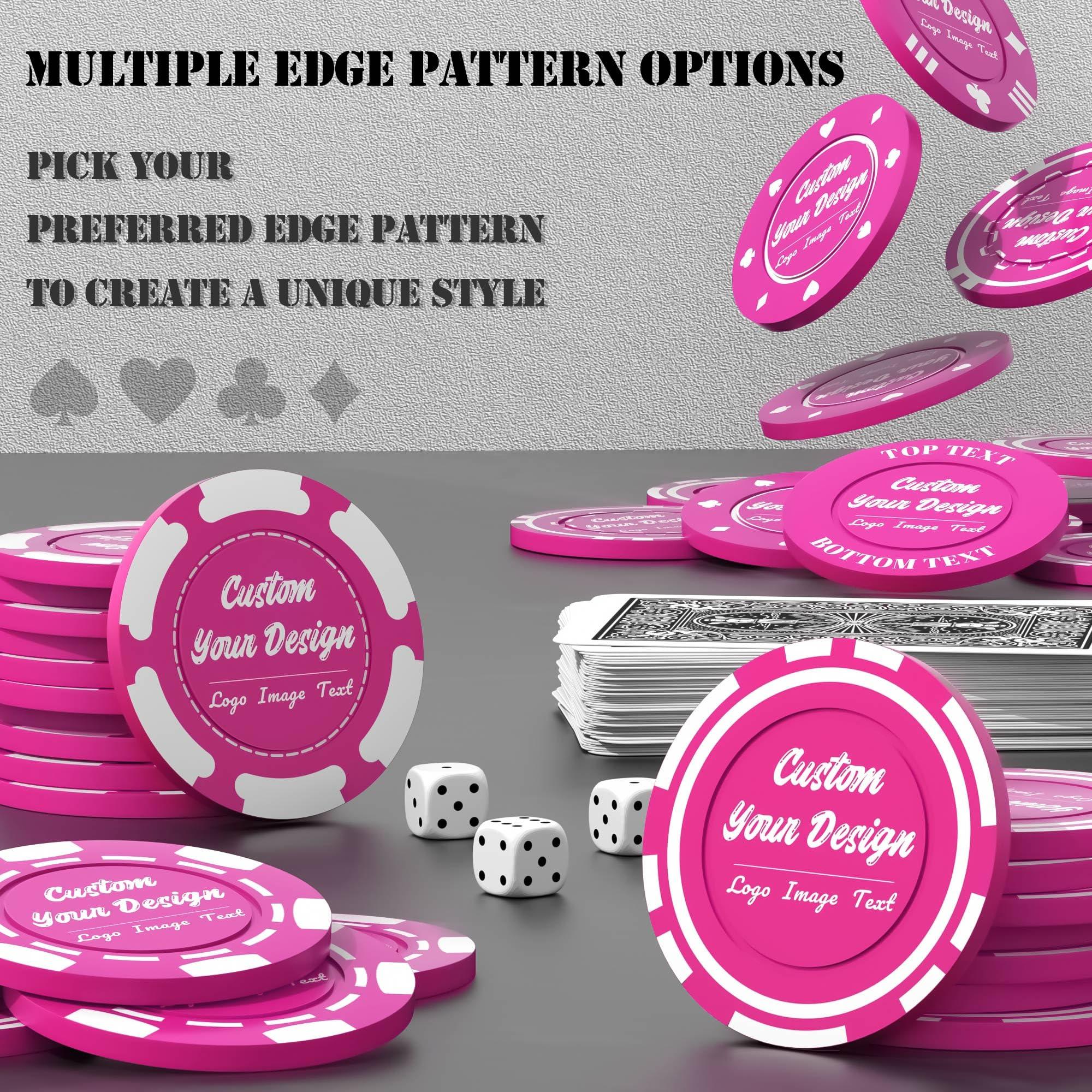 MANBATTLE 100 Custom Poker Chips, Drink Token Chips Imprinted with Personalized Logo, Image or Text, Double Sided Full Color Print Custom Tokens for Bars, Party, Poker Games or Casino Night (Rose Red)