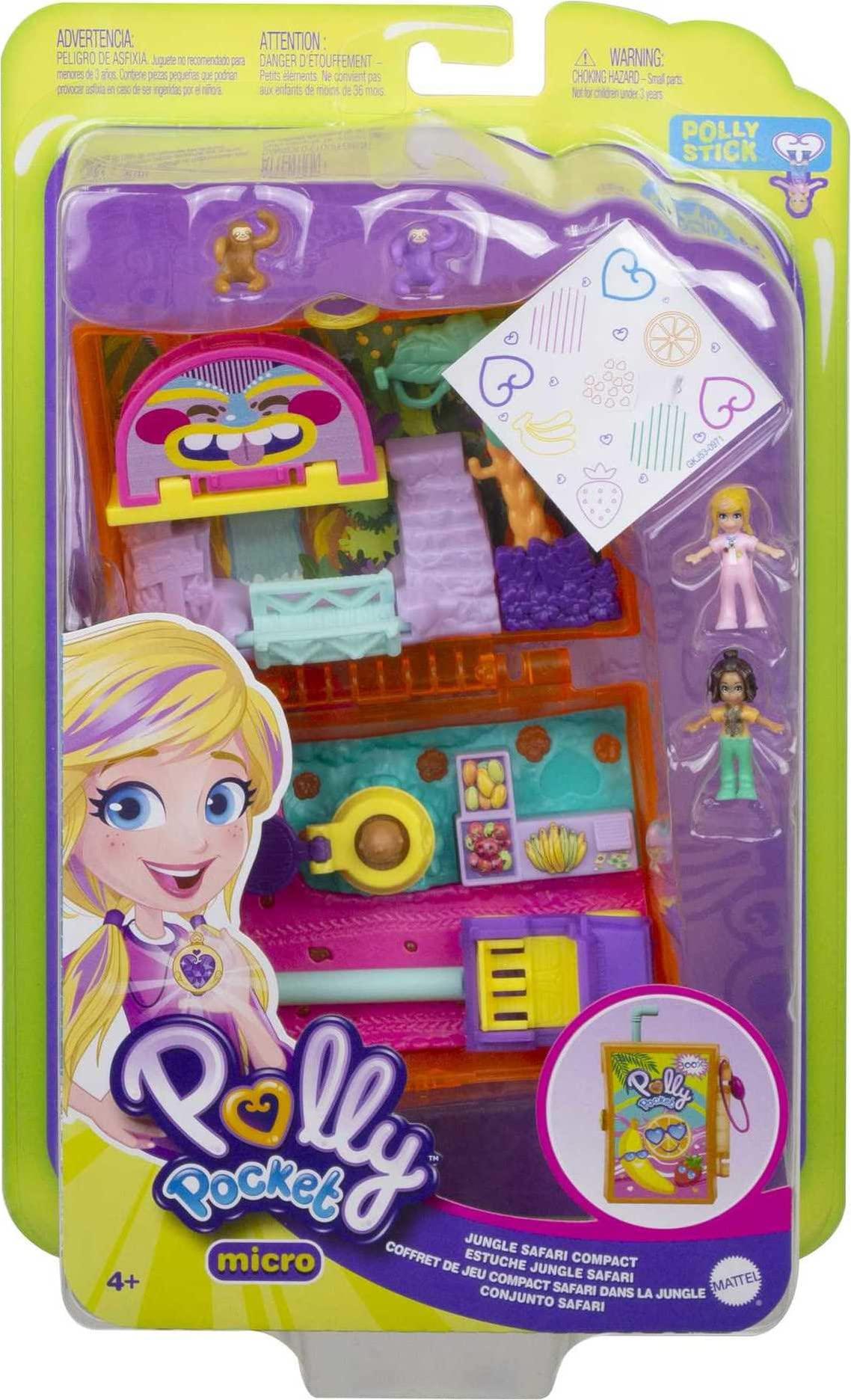 Polly Pocket Polly Pocket Playset, Travel Toy with 2 Micro Dolls, Pet Sloths & Surprise Accessories, Jungle Safari Compact