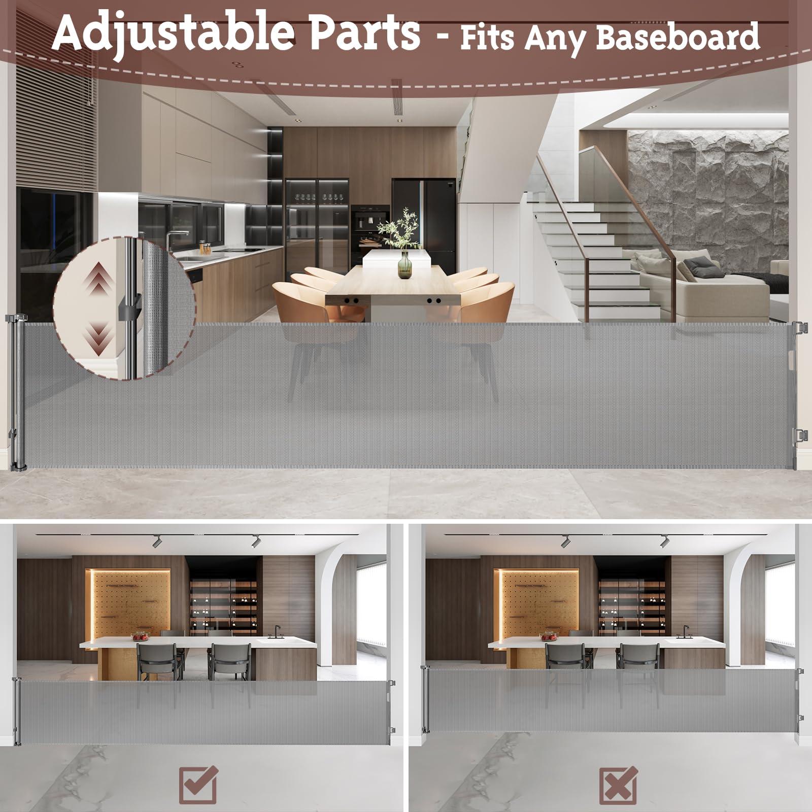 KISKIZ 160 Inch Retractable Baby Gates for Extra Wide Openings Retractable Dog Gate Indoor Outdoor Retractable Gate Extra Long Baby Gate Extra Large Dog Gate for Doorways, Porches Garage Gate Deck Gate, Gray