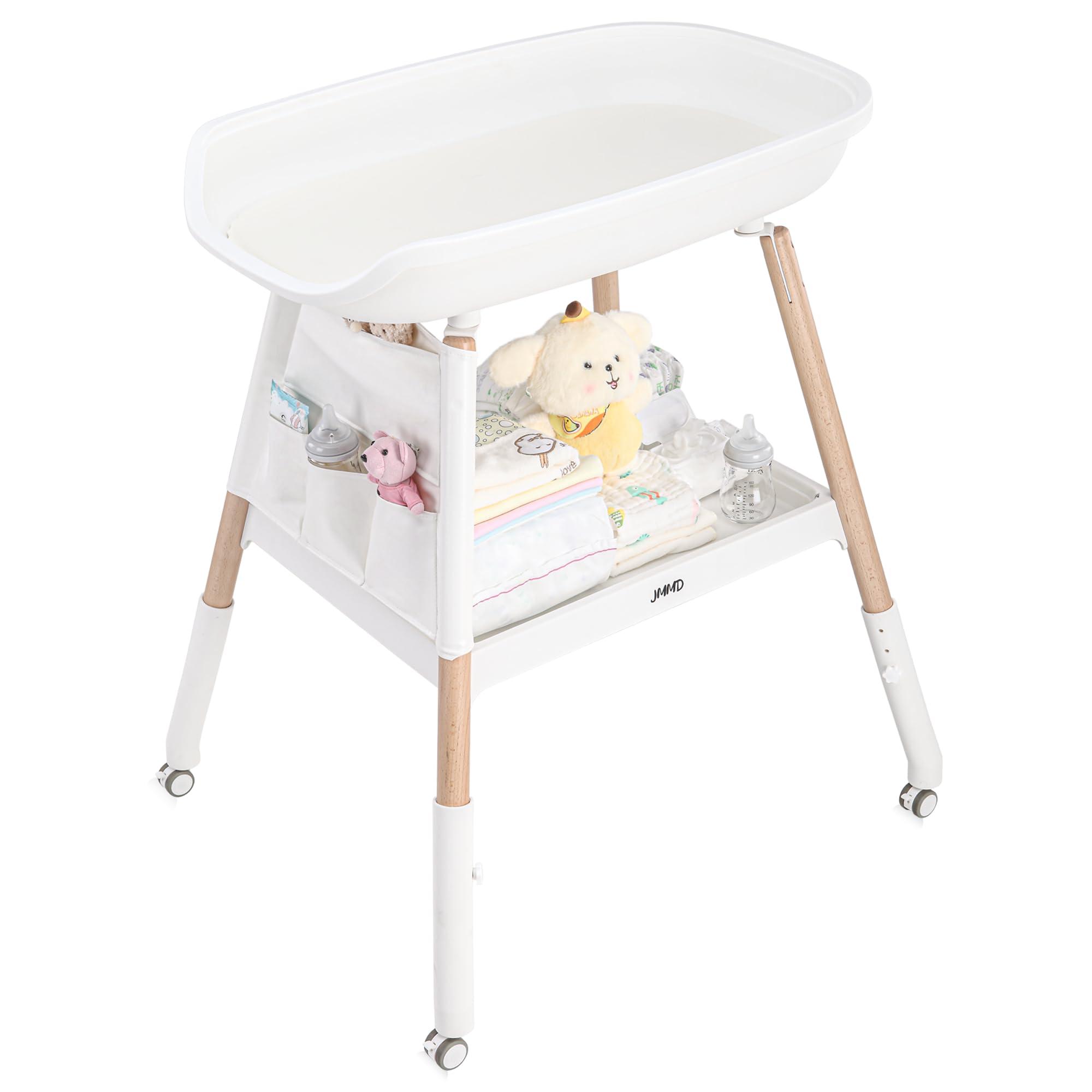 JMMD JMMD Baby Changing Table, Changing Station for Nursery, Adjustable Height Diaper Station with Waterproof Changing Pad and Storage for Baby 0-5 Months, White