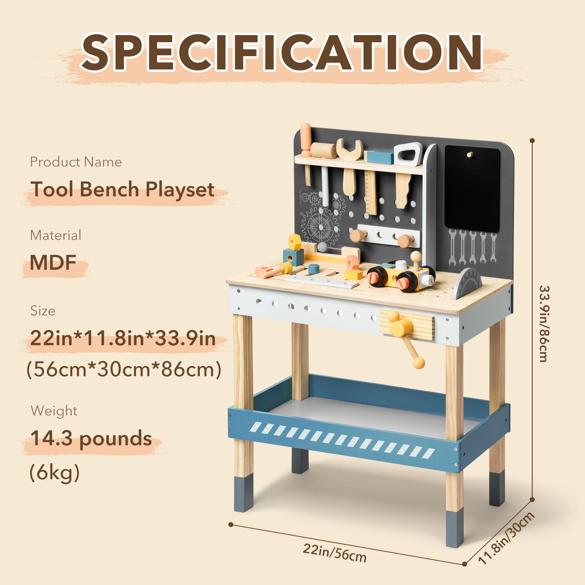 ROBUD ROBUD Wooden Tool Workbench for Kids Toddlers, Toy Tools Set Gift for 3 4 5 6 7 Years Old and Up