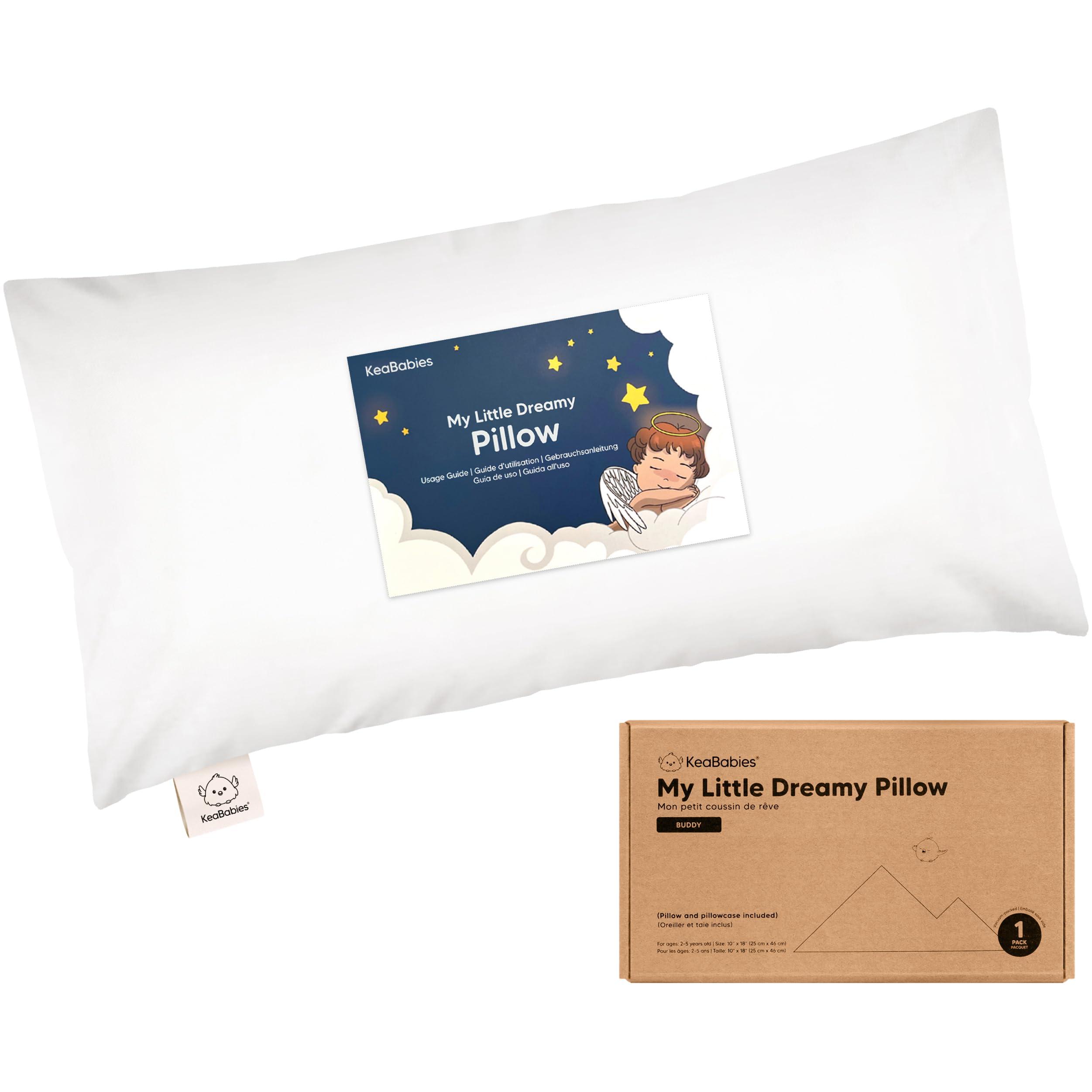 KeaBabies Toddler Pillow with Pillowcase - 10x18 My Little Dreamy Pillow, Organic Toddler Pillows for Sleeping, Kids Pillow, Small Pillows, Toddler Travel Pillows for Sleeping, Toddler Bed Pillows (Soft White)