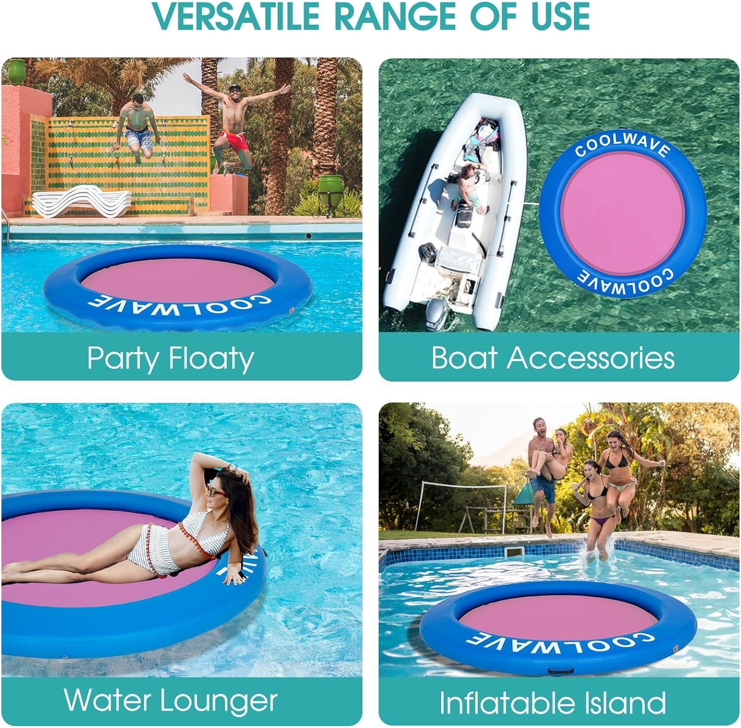 COOLWAVE COOLWAVE Inflatable Water Hammock Floating Dock, Inflatable Raft for Family and Friends, Float Ring for Parties, Fits Multiple People, 8'x8'(Magenta)