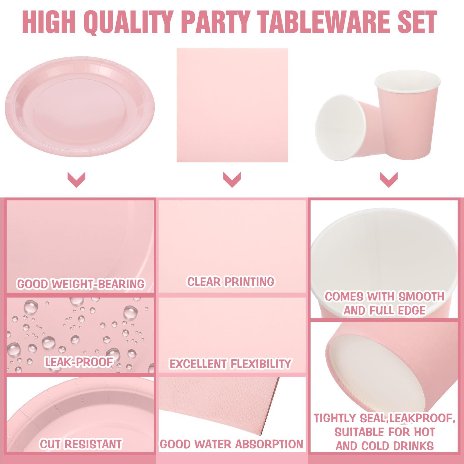Hushee Hushee 200 Pcs Pink Party Supplies Set Pink Paper Plate and Napkins Serves 50 Guests Pink Disposable Plates Napkins Cups for Baby Shower Decorations for Girl, Pink Party Decorations