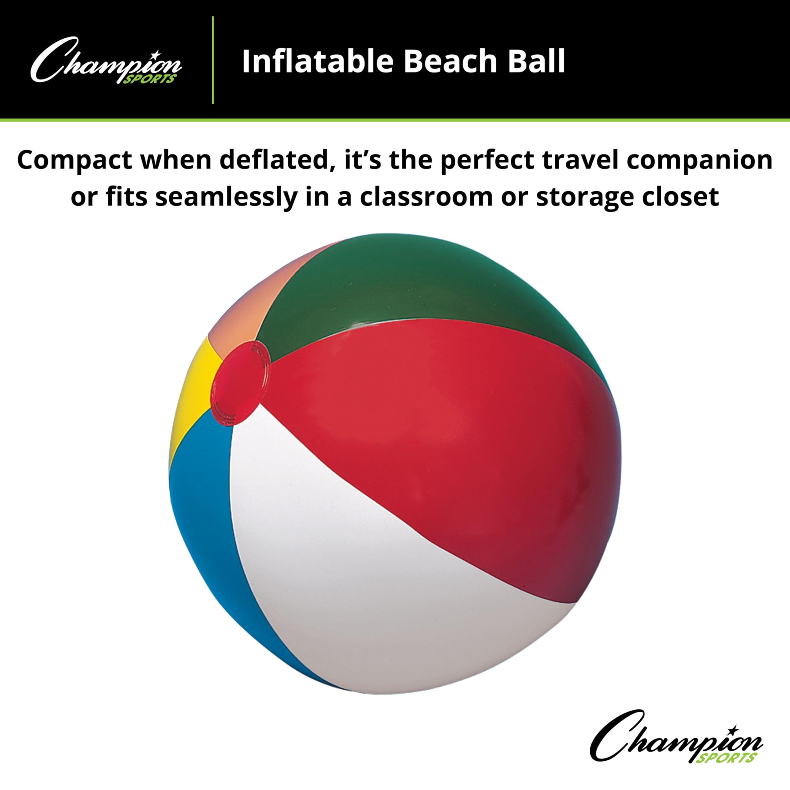 Champion Sports Champion Sports Beach Ball Inflatable for Pools, Beaches - Watergames for Summer - 24 Inches - Rainbow Multicolor