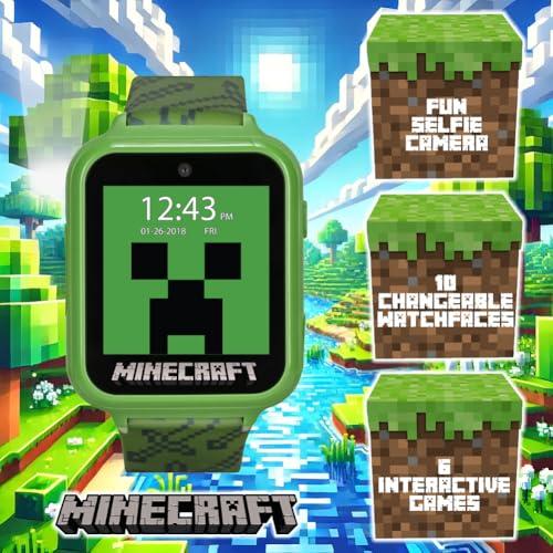 Accutime Minecraft Kids Smart Watch Touchscreen Interactive Watch with 10 Customizable Clock Faces, Built-in Camera, Video Recorder, Alarm, Calculator, Games & Pedometer Fits Wrists 5.5" to 8"