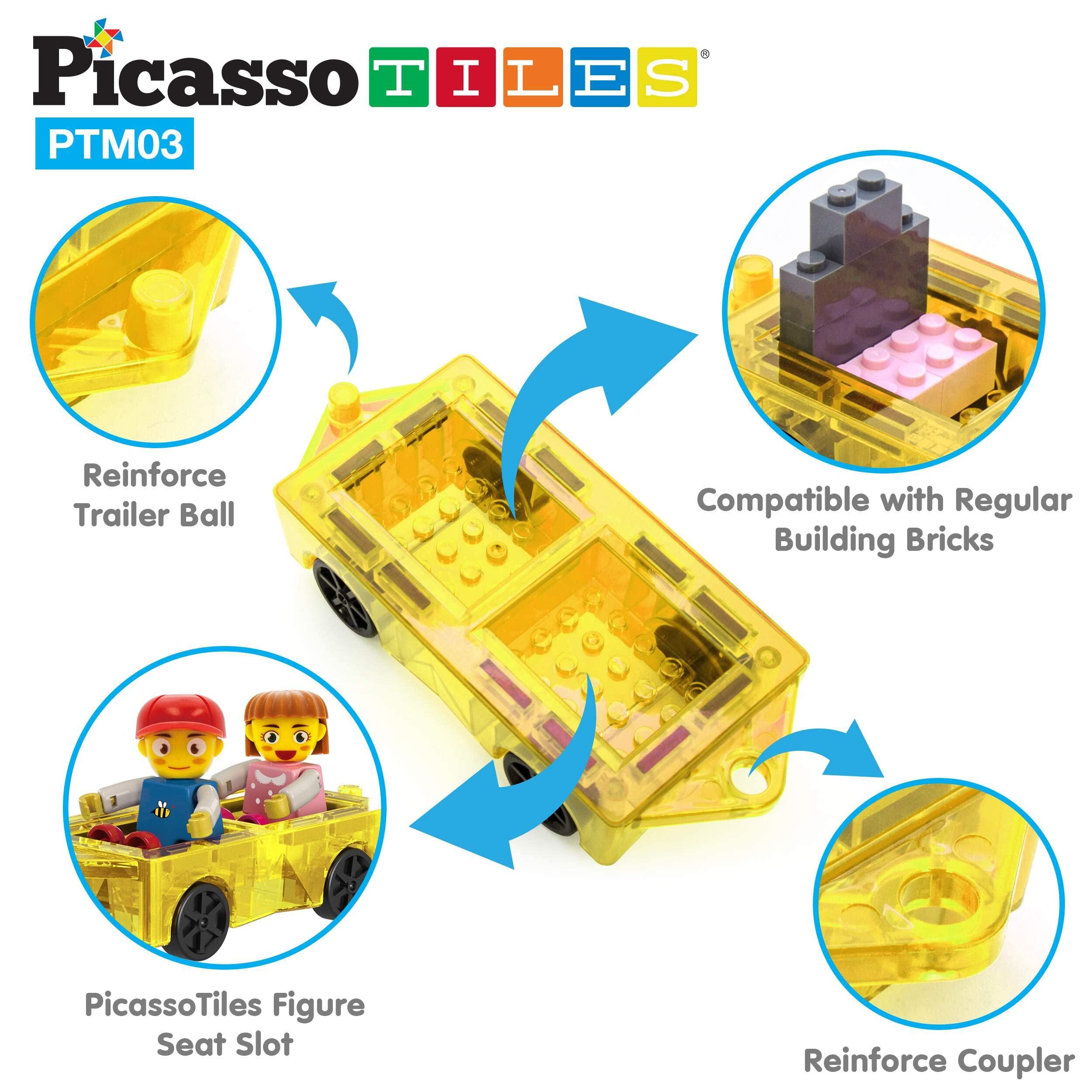PicassoTiles PicassoTiles Mini Magnetic Tiles Expansion Car Truck and Figures Play Set, Kids Building Magnet Bricks STEM & Learning Toys, Magnetic Add-ons, Car Toys, Toddler Preschool 3 years and up boys and girls