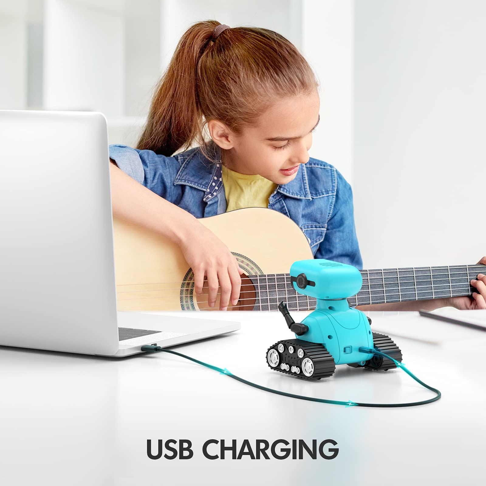 ALLCELE ALLCELE Robot Toys, Rechargeable RC Robots for Kids Boys, Remote Control Toy with Music and LED Eyes, Gift for Children Age 3 Years and Up - Blue