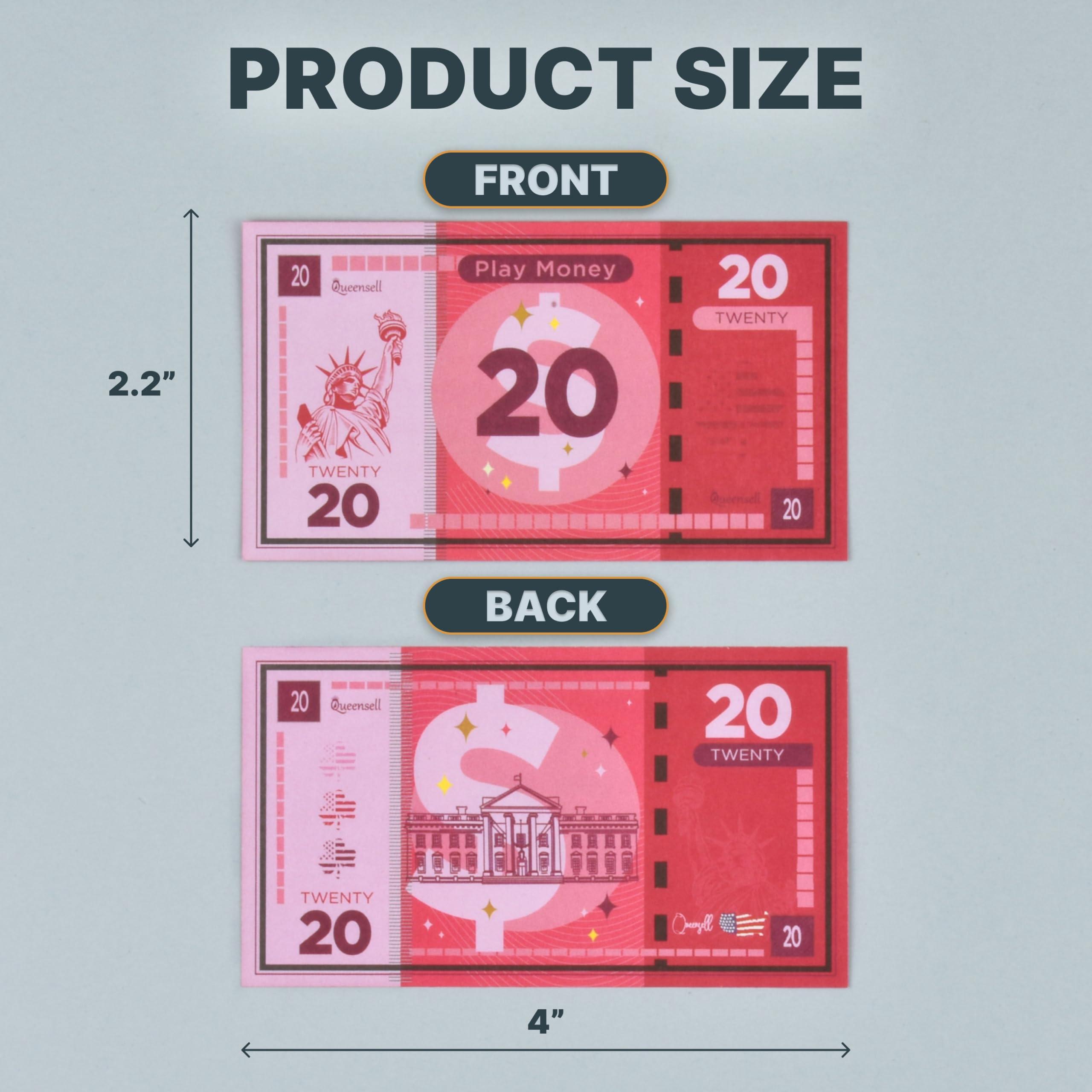 Queensell Play Money Suitable for Monopoly Board Game 480 pcs of 60 Each Bill Denomination + Mexican Train Dominoes Set with Numbers - Double 18 Dominos Set for Adults and Kids