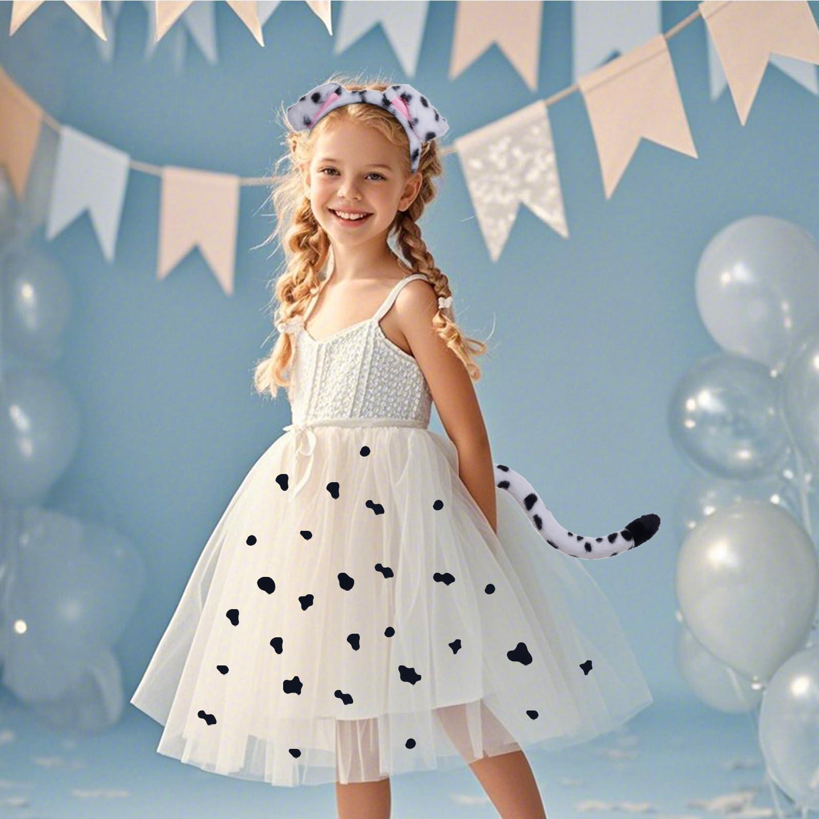 Jmkcoz Jmkcoz Dalmatian Ears Headband and Tail Set Fancy Animal Dalmatian Dog Costume for Halloween Dress Up Cosplay Party