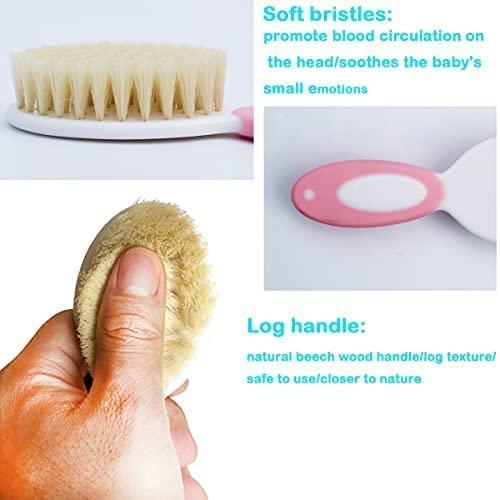 HUAYINGMEI Baby Hair Brush and Comb Set, Baby Brush with Soft Natural Bristles
