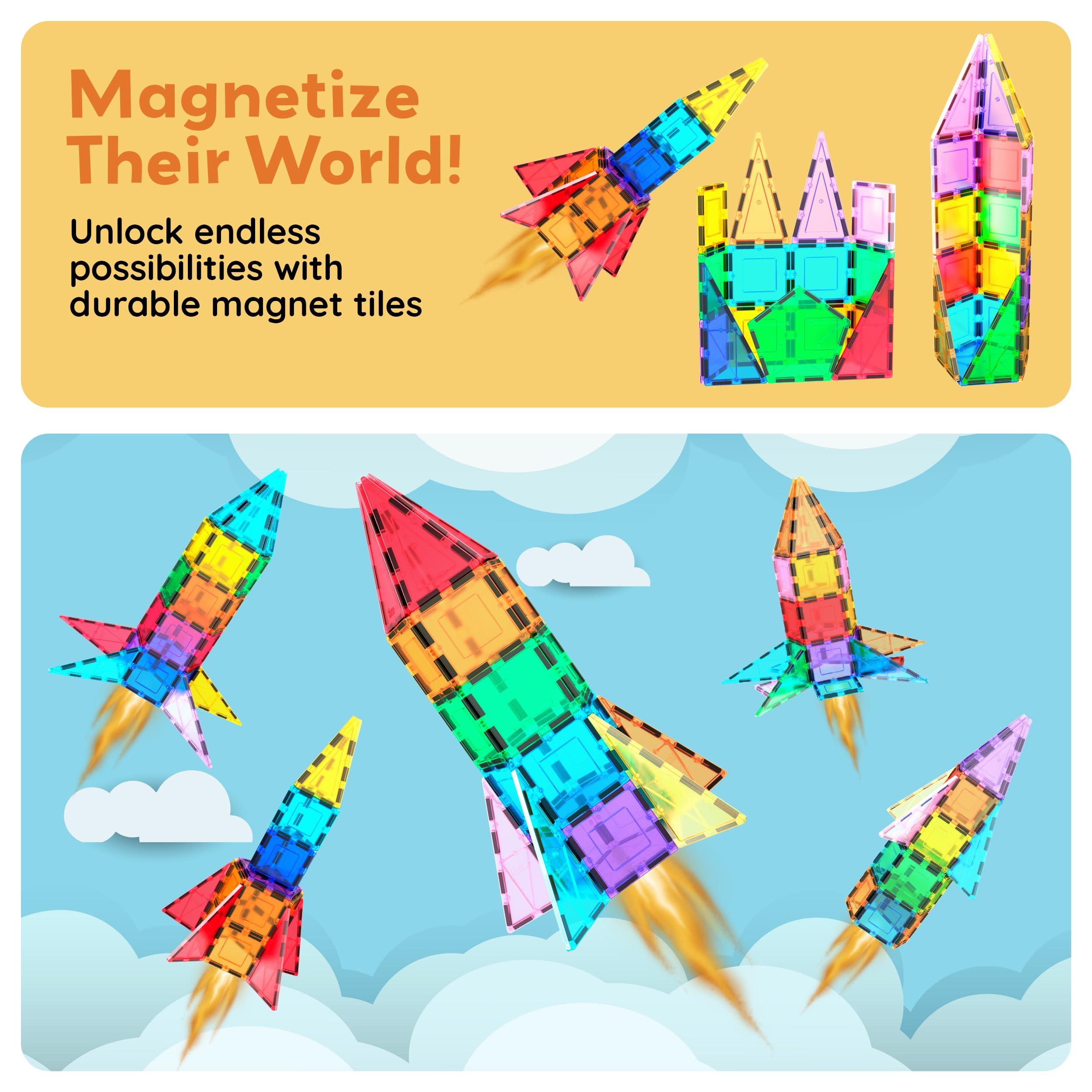 PicassoTiles PicassoTiles Magnetic Building Block Rocket Booster Theme Set Magnet Construction Toy Educational Kit Engineering STEM Learning Playset Child Brain Development Stacking Blocks Playboard PT32