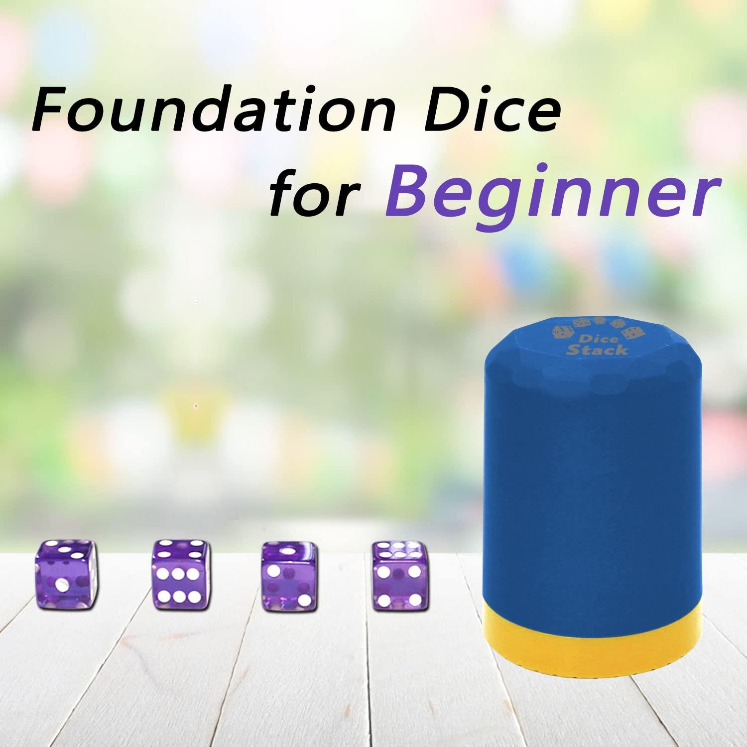 HIOHWEFH Dice Stacking Cup(Blue) Set with 4 Pcs 19mm(Purple) and 5 Pcs 18mm(Green) Standard 6 Sided Dices, with Storage Bag-Magic Tricks Instruction