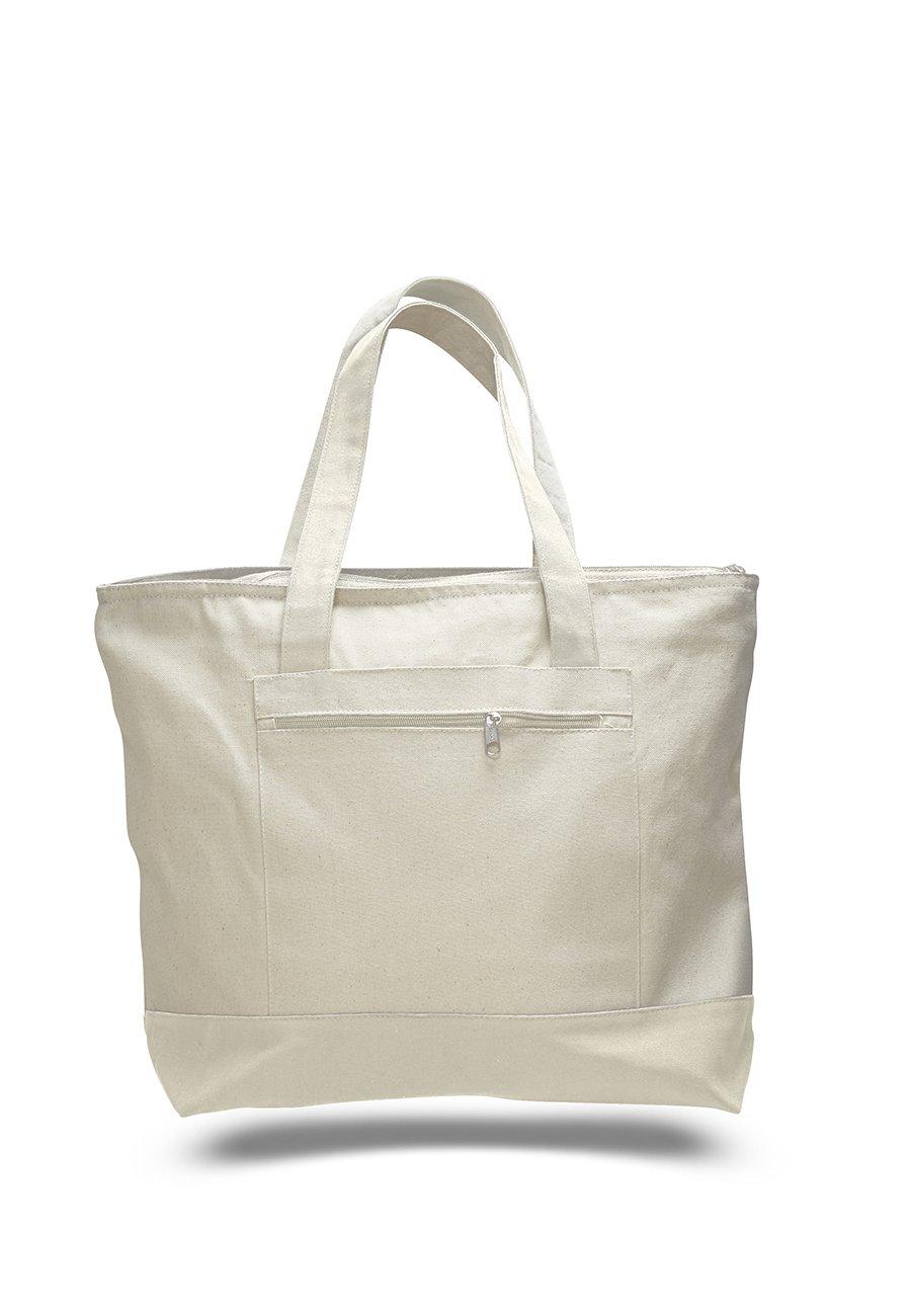 ToteBagsDepot Pack of 12 - Cotton Canvas Zipper Tote Bag - Size 18"w X 14"h X 4.5"d (Natural/natural)
