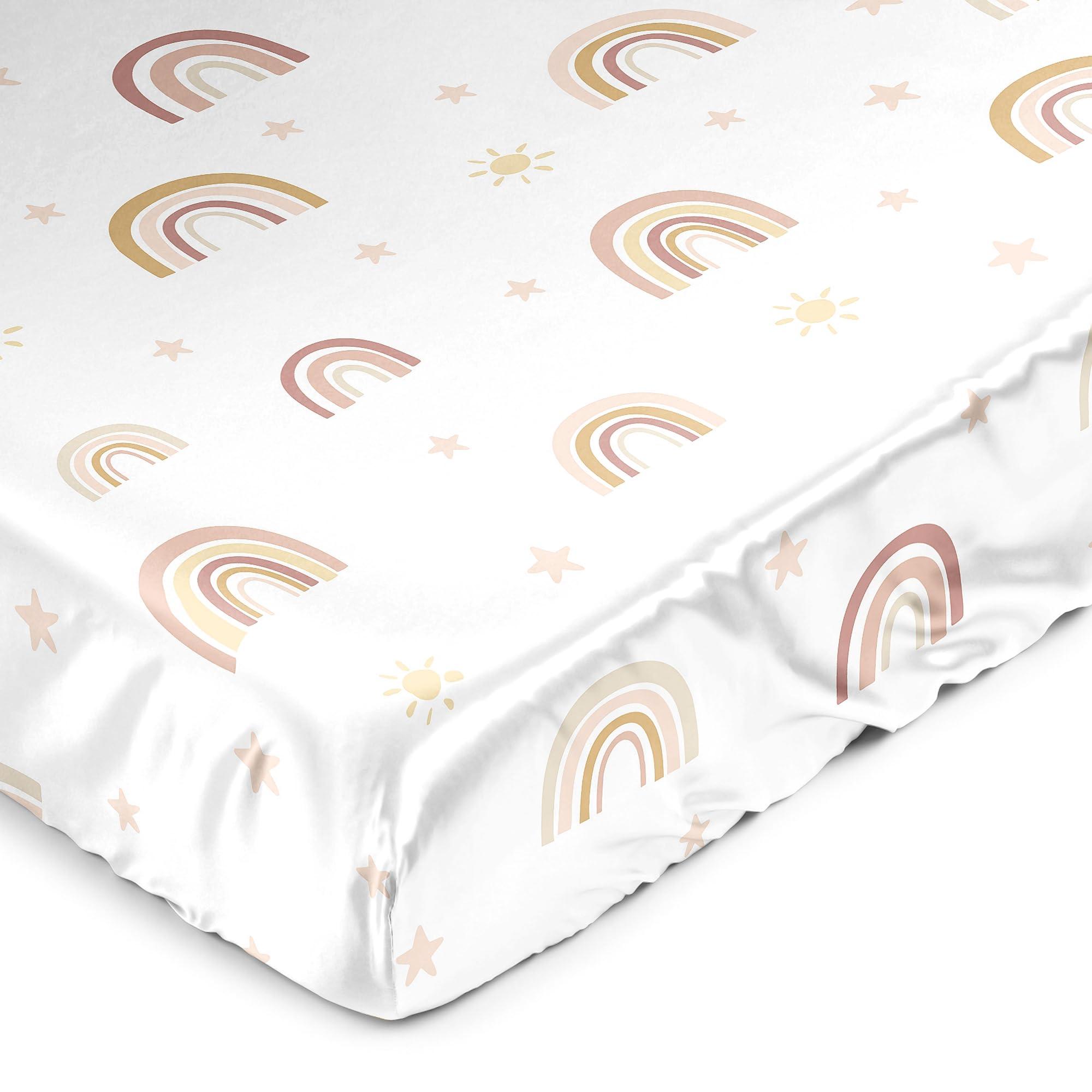 Sweet Jojo Designs Sweet Jojo Designs Boho Rainbow Girl Baby Satin Fitted Crib Sheet Infant Newborn Nursery Toddler Bed Room Standard Mattress Blush Pink Yellow Bohemian Modern Neutral Vintage Rose Gold Beige Stars Sun