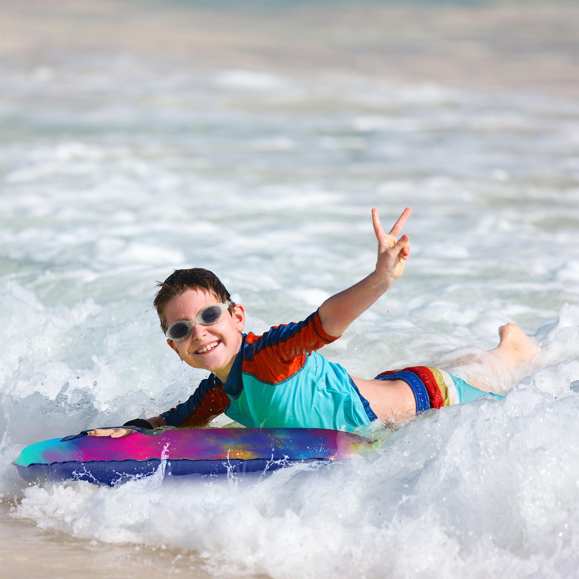 JAMBO JAMBO Inflatable Surf Body Board with Handles, Boogie Board for Beach, Surfing Swimming Floating Surfboard Boards, Pool Floats Pool Beach Toy for Kids (Water Color Bodyboard) - 1 Pack