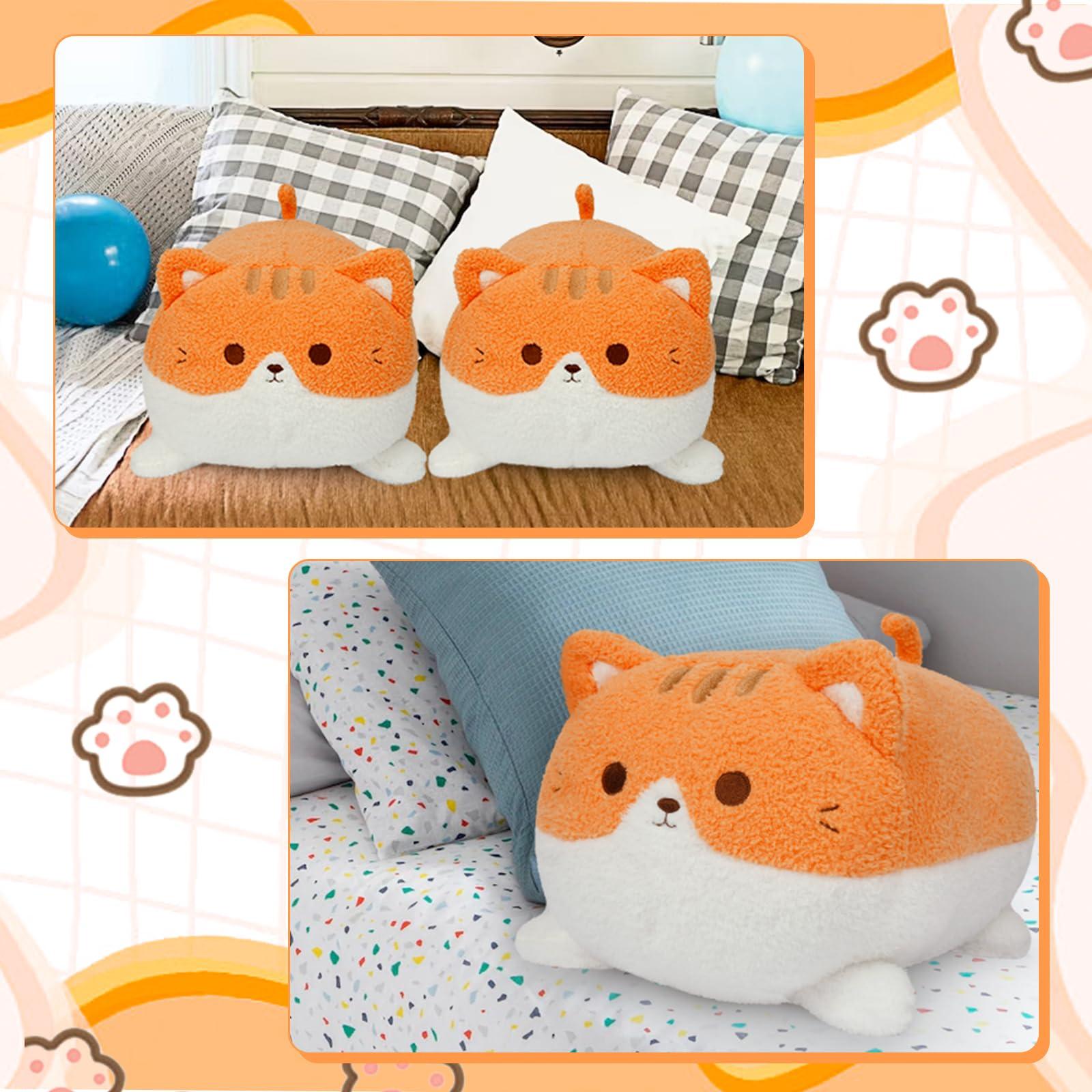LSYDCARM LSYDCARM Orange Cat Stuffed Animal Plush Pillow, 15Inch Cute Cat Plushie Soft Cat Pillow Plush Toy Stuffed Animals Cat, Kawaii Stuffed Kitten Soft Cat Hugging Pillow Gift for Kids Boys Girls Birthday