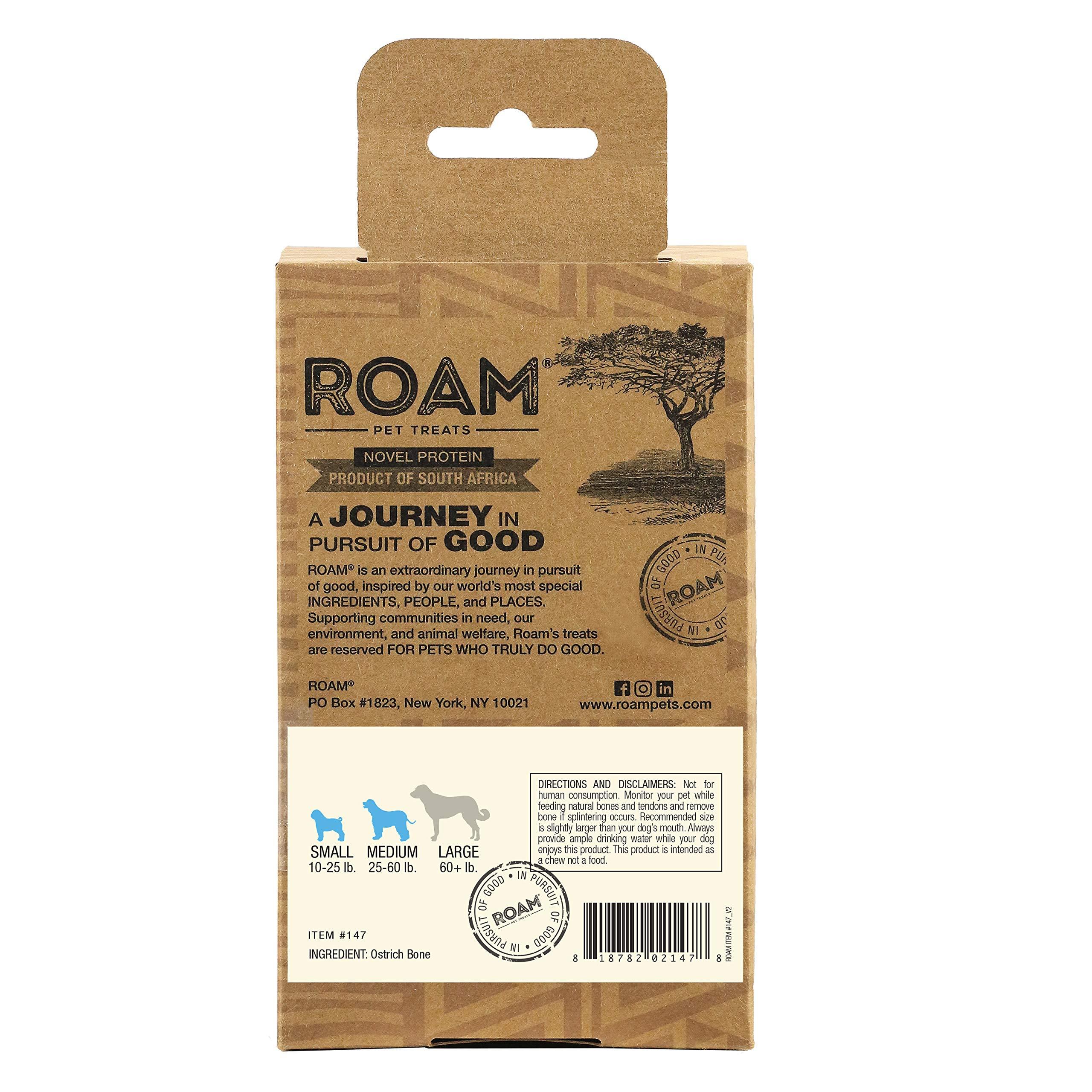 ROAM PET TREATS ROAM PET TREATS Gone Wild Bone Dog Treat, Single Sourced Novel Protein Long Lasting Chew Made from Ostrich for Dogs