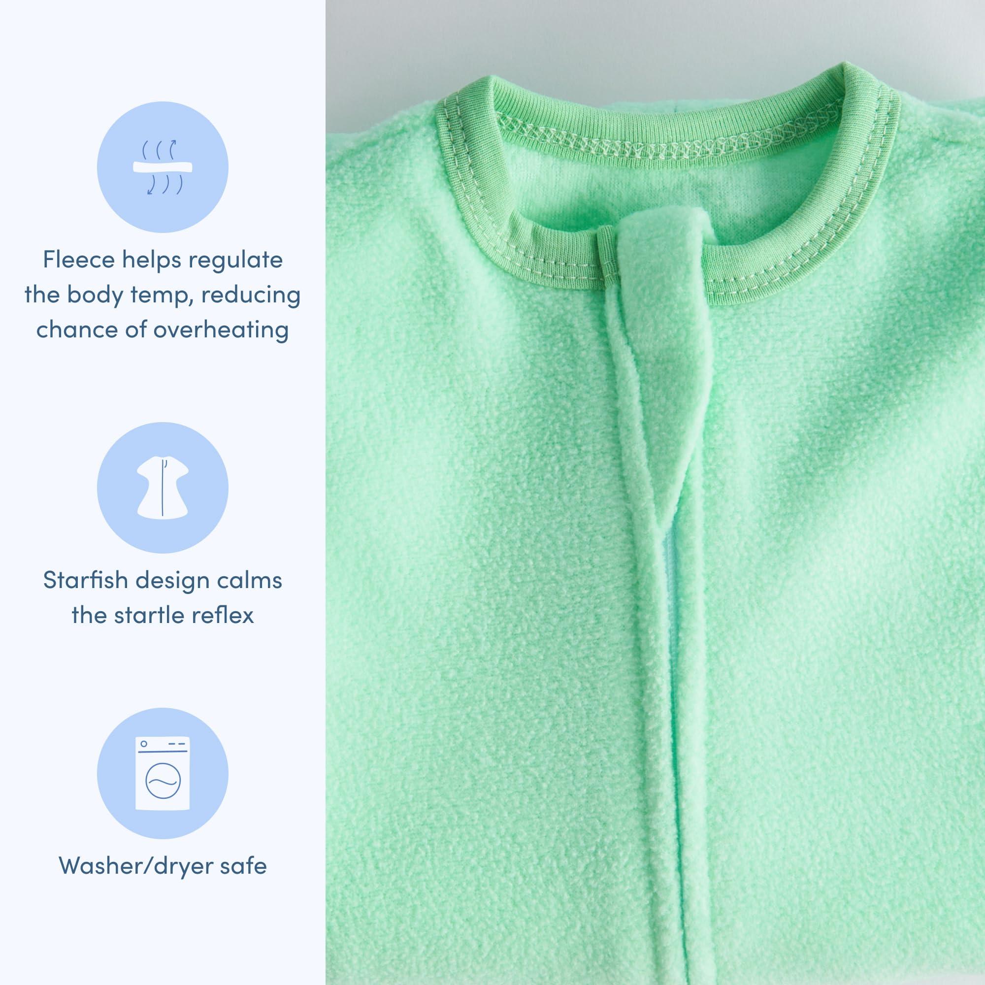 SleepingBaby SleepingBaby Zipadee-Zip Transition Swaddle - Fleece Baby Swaddling Blanket with Zipper - Mint, X-Small (3-6 Month)