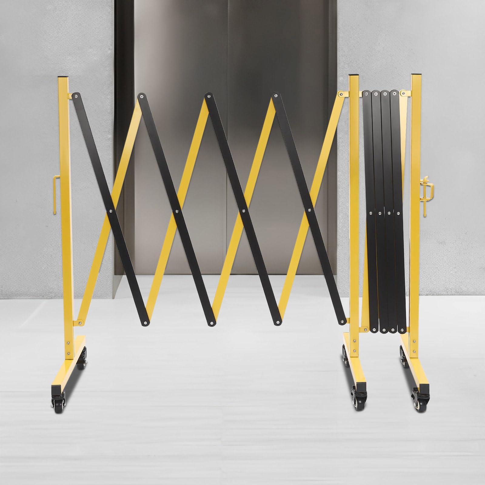 ZeStarDair Industrial Expandable Metal Barricade 16.4 Feet, Yellow and Black, Portable Safety Barrier Gate with Casters Retractabl Traffic Fence Mobile Barrier Gate for Construction Site Elevator Outdoor Road