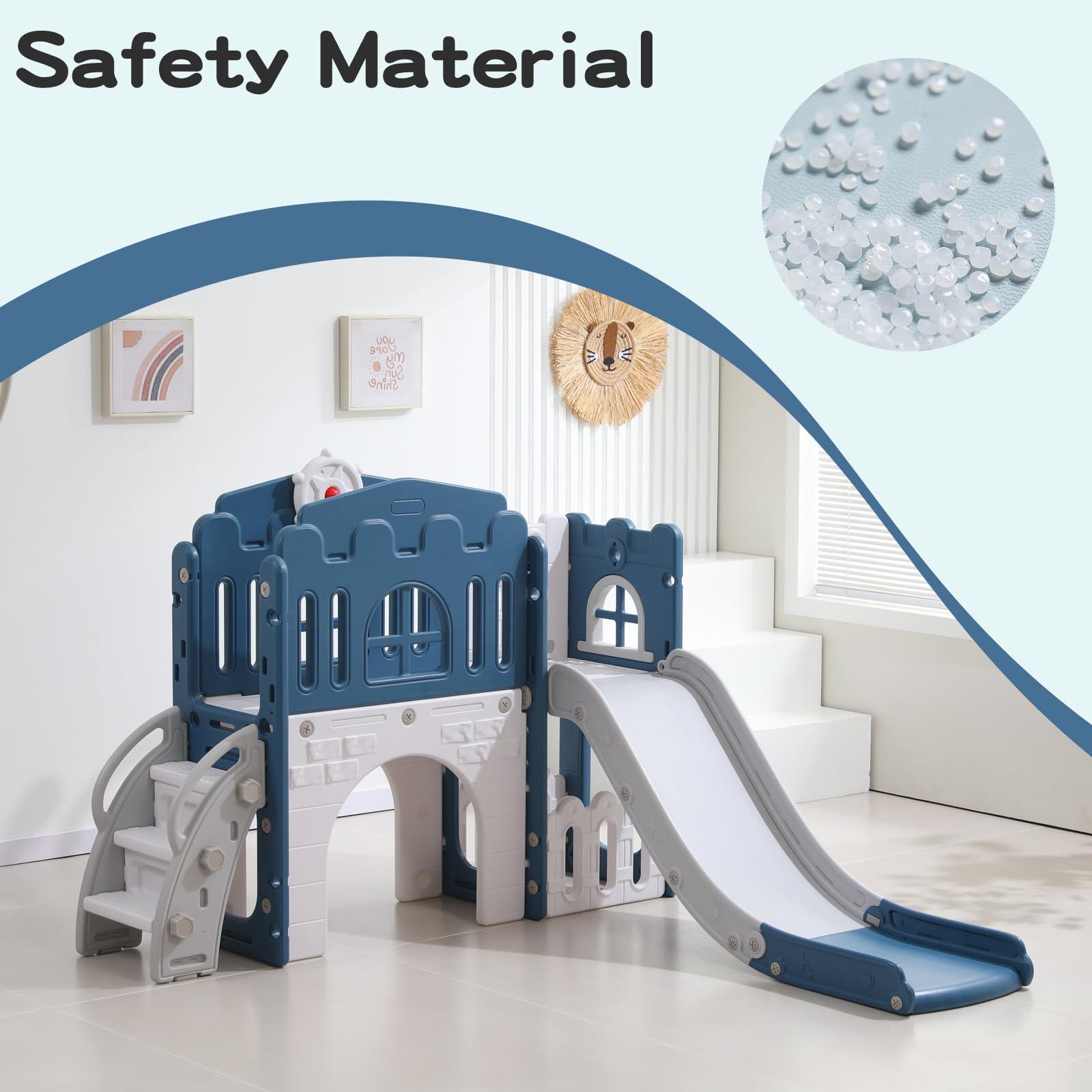 Dovsa Toddler Slides Indoor and Outdoor Playground Sets for Little Kids Age 1-3 Toddler Backyard Playset Toys Climb and Slide (Blue 8 in 1)