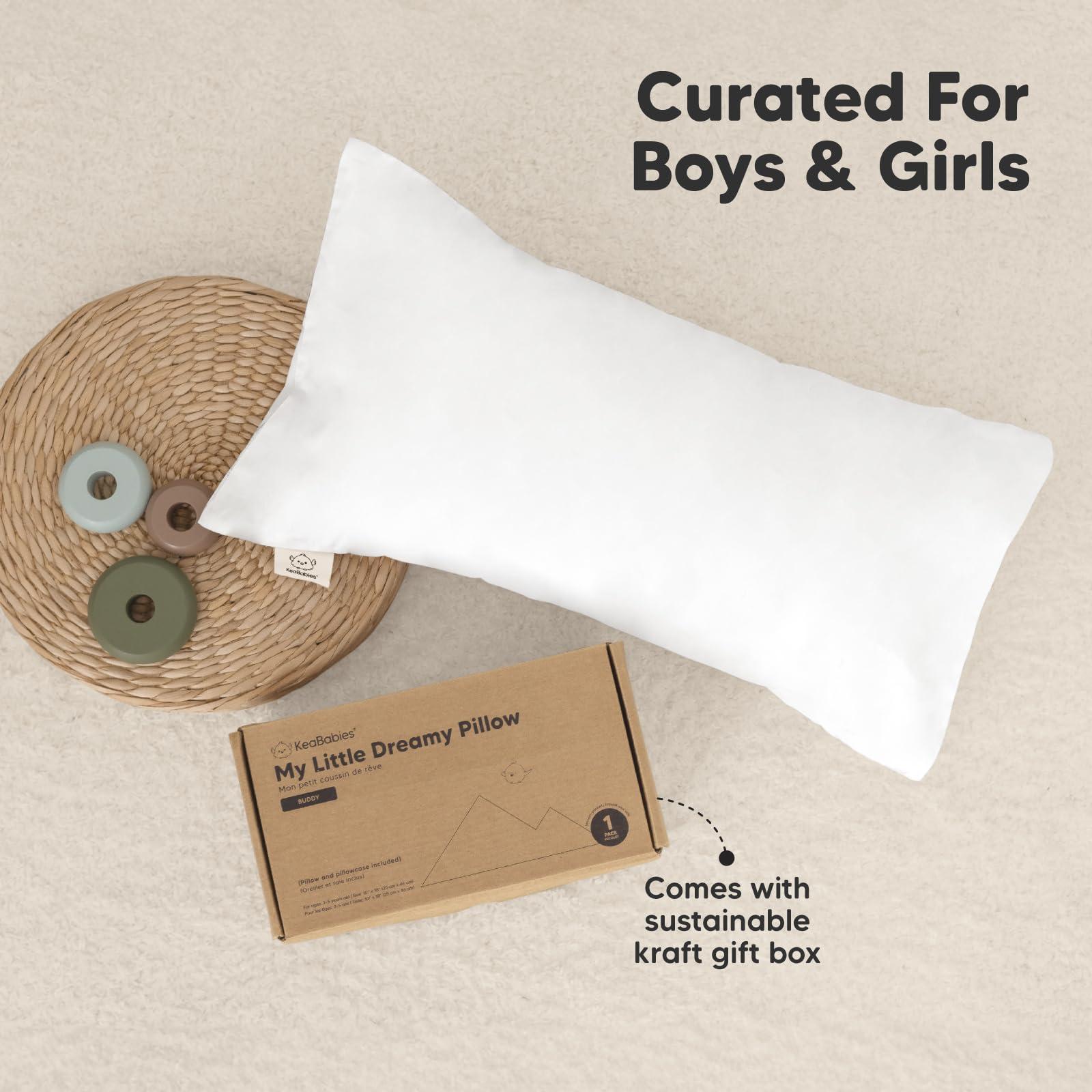 KeaBabies Toddler Pillow with Pillowcase - 10x18 My Little Dreamy Pillow, Organic Toddler Pillows for Sleeping, Kids Pillow, Small Pillows, Toddler Travel Pillows for Sleeping, Toddler Bed Pillows (Soft White)