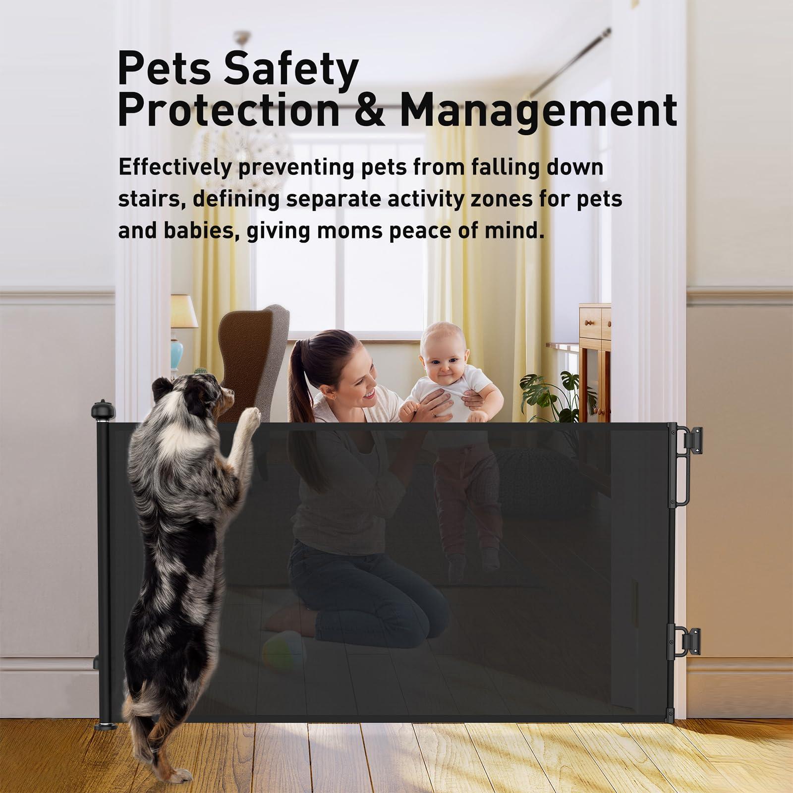 Cumbor Cumbor 2-Pack Retractable Baby Gates for Stairs,55" Wide Soft Mesh Baby Gate for Dogs with One Hand Opening, 34" Tall Toddler Gate with Child-Proof Top Lock for Bedroom,Indoor/Outdoor, Black