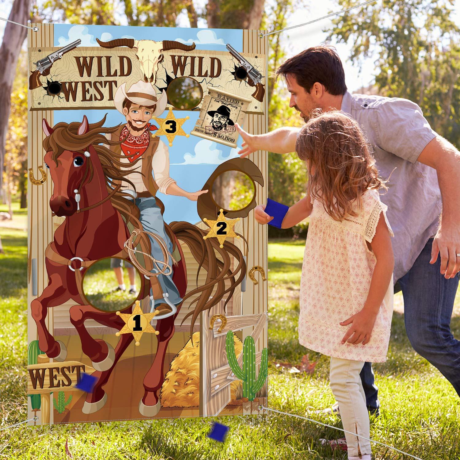 Blulu Blulu Western Party Cowboy Toss Games with 3 Bean Bags, Fun Game for Kids and Adults in Western Themed Activities Cowboy Decorations and Supplies