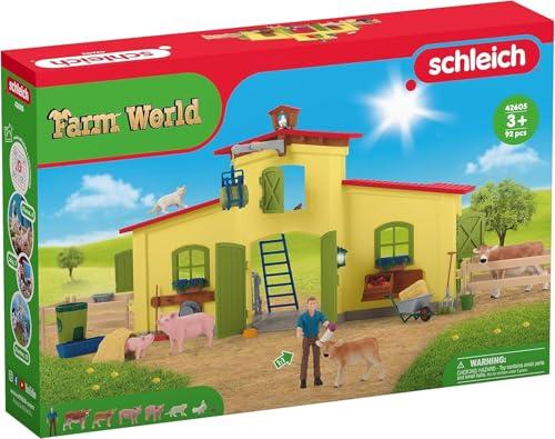 Schleich Schleich Farm World Animal Farm Playset with Figurine and Accessories - 92pc Kids Animal Farm Playset with Cow, Horse, Pig, Bull, and Accessories for Boys and Girls, Gift for Kids Age 3+, Yellow